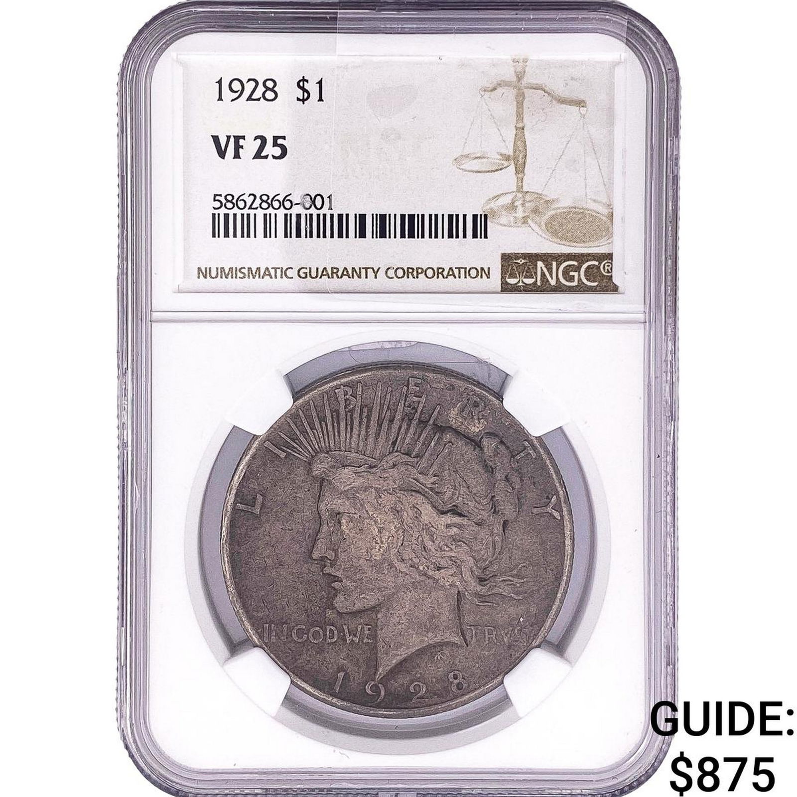 1928 Silver Peace Dollar NGC VF25: 1928 Silver Peace Dollar NGC VF25
