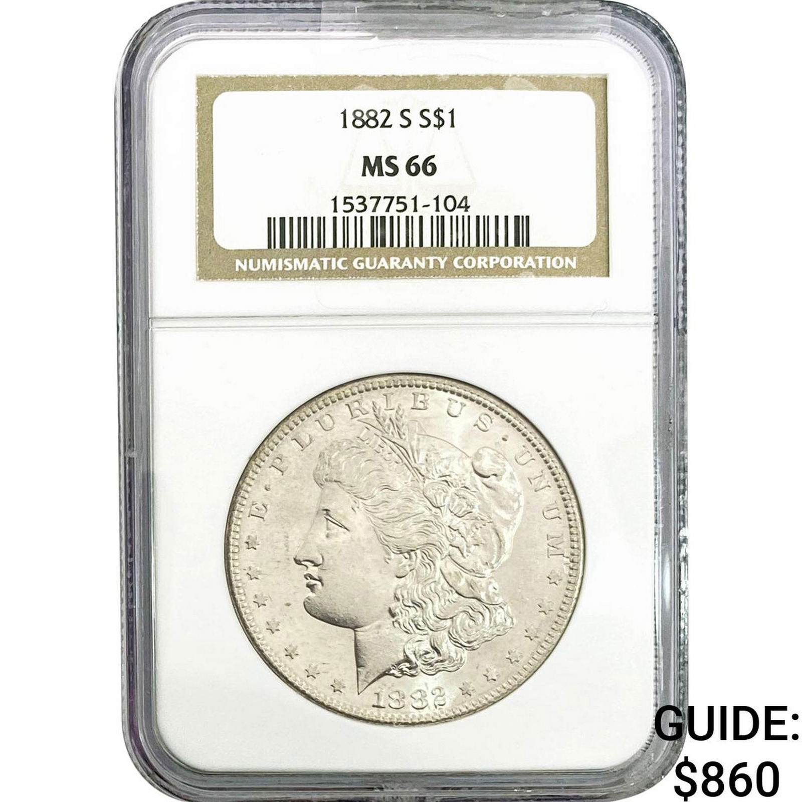 1882-S Morgan Silver Dollar NGC MS66: 1882-S Morgan Silver Dollar NGC MS66