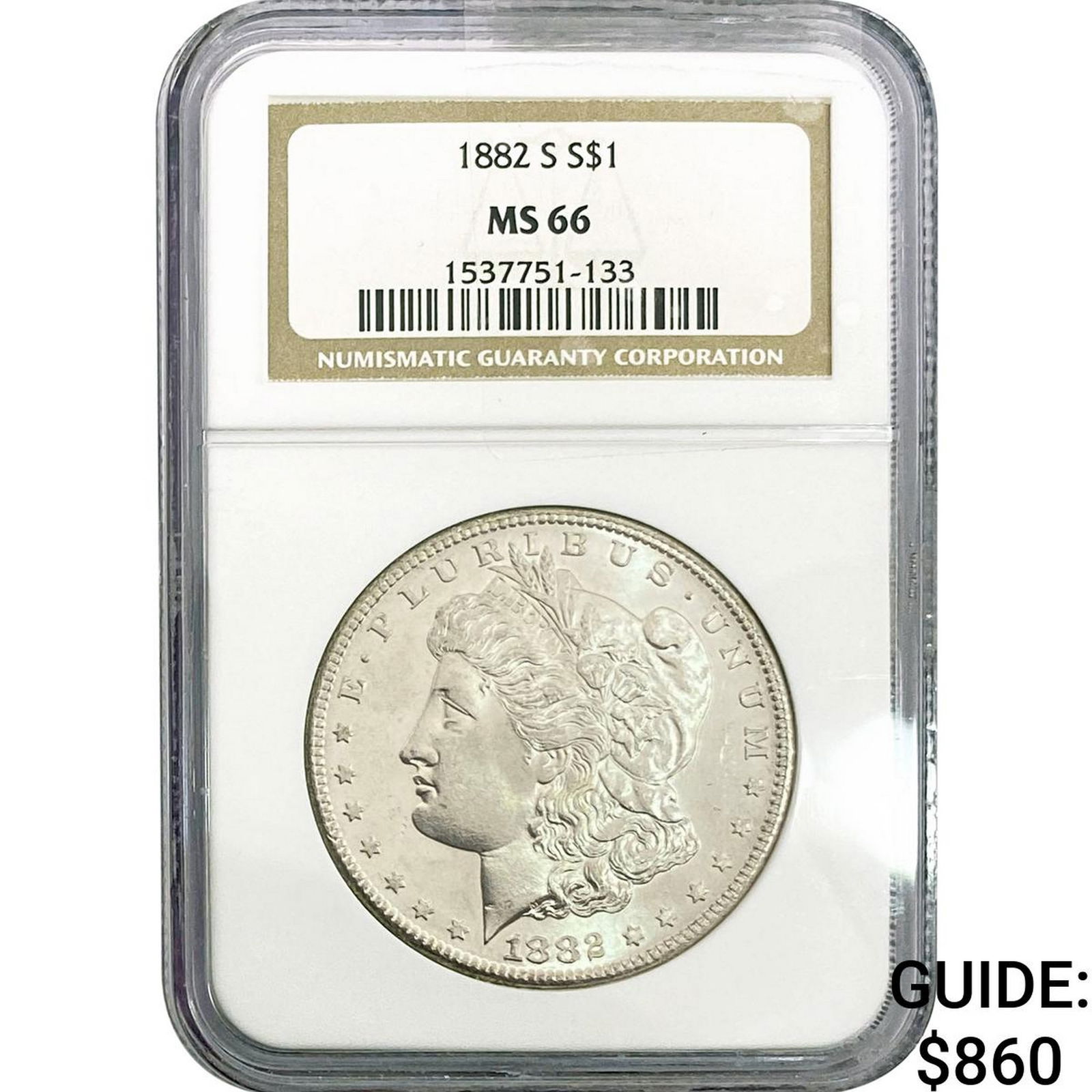 1882-S Morgan Silver Dollar NGC MS66: 1882-S Morgan Silver Dollar NGC MS66