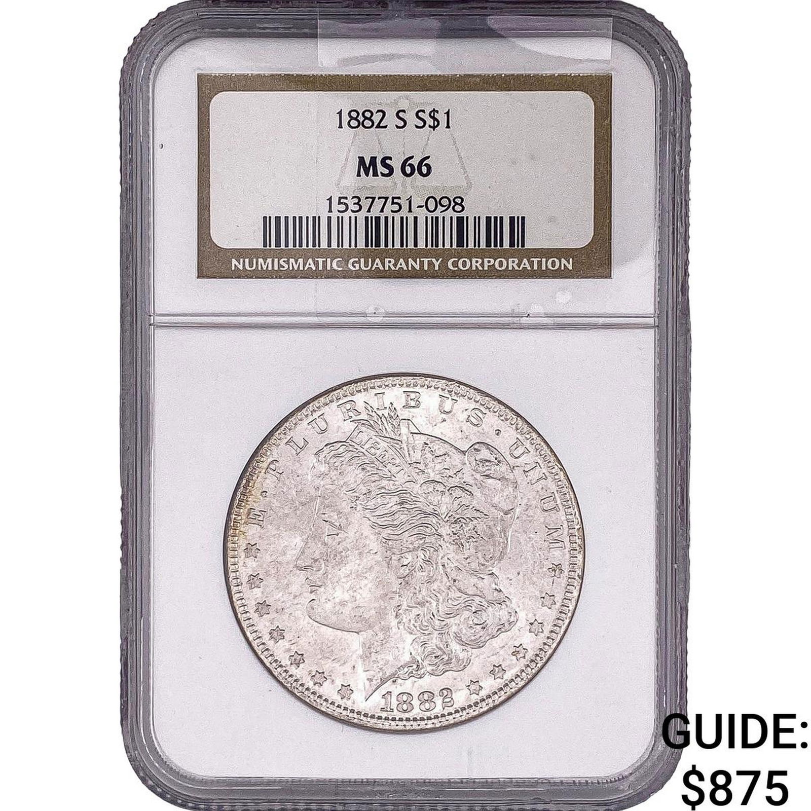 1882-S Morgan Silver Dollar NGC MS66: 1882-S Morgan Silver Dollar NGC MS66