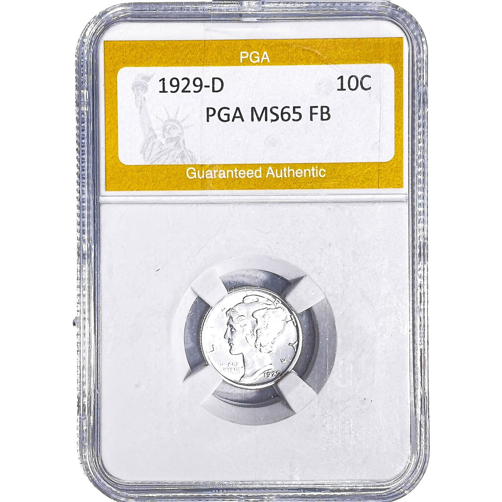 1929-D Mercury Silver Dime PGA MS65 FB: 1929-D Mercury Silver Dime PGA MS65 FB