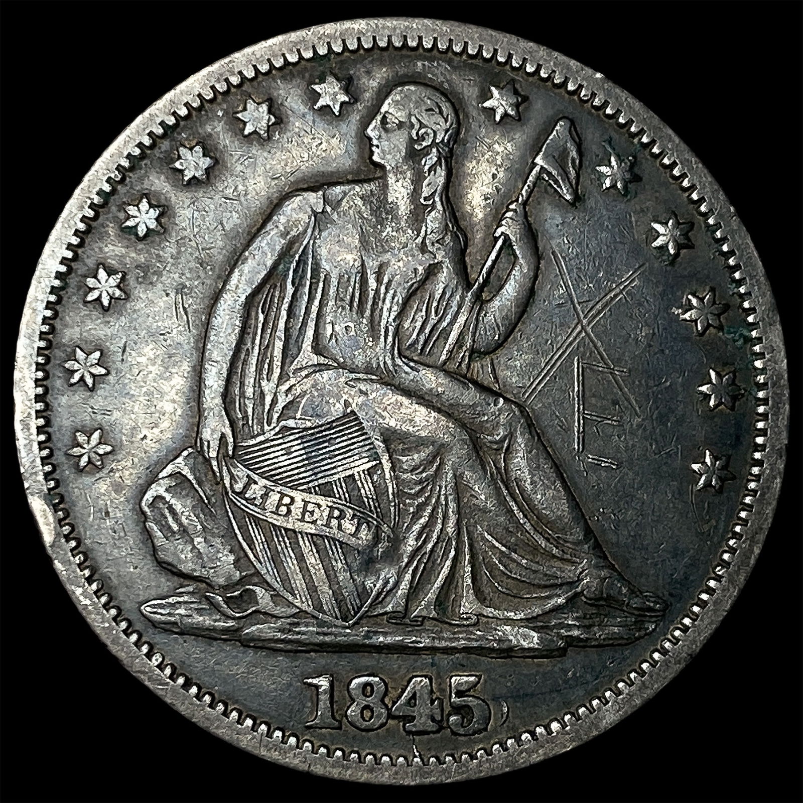 1845-O Silver Half Dollar (Seated Liberty) NEARLY UNCIRCULATED: 1845-O Silver Half Dollar (Seated Liberty) NEARLY UNCIRCULATED