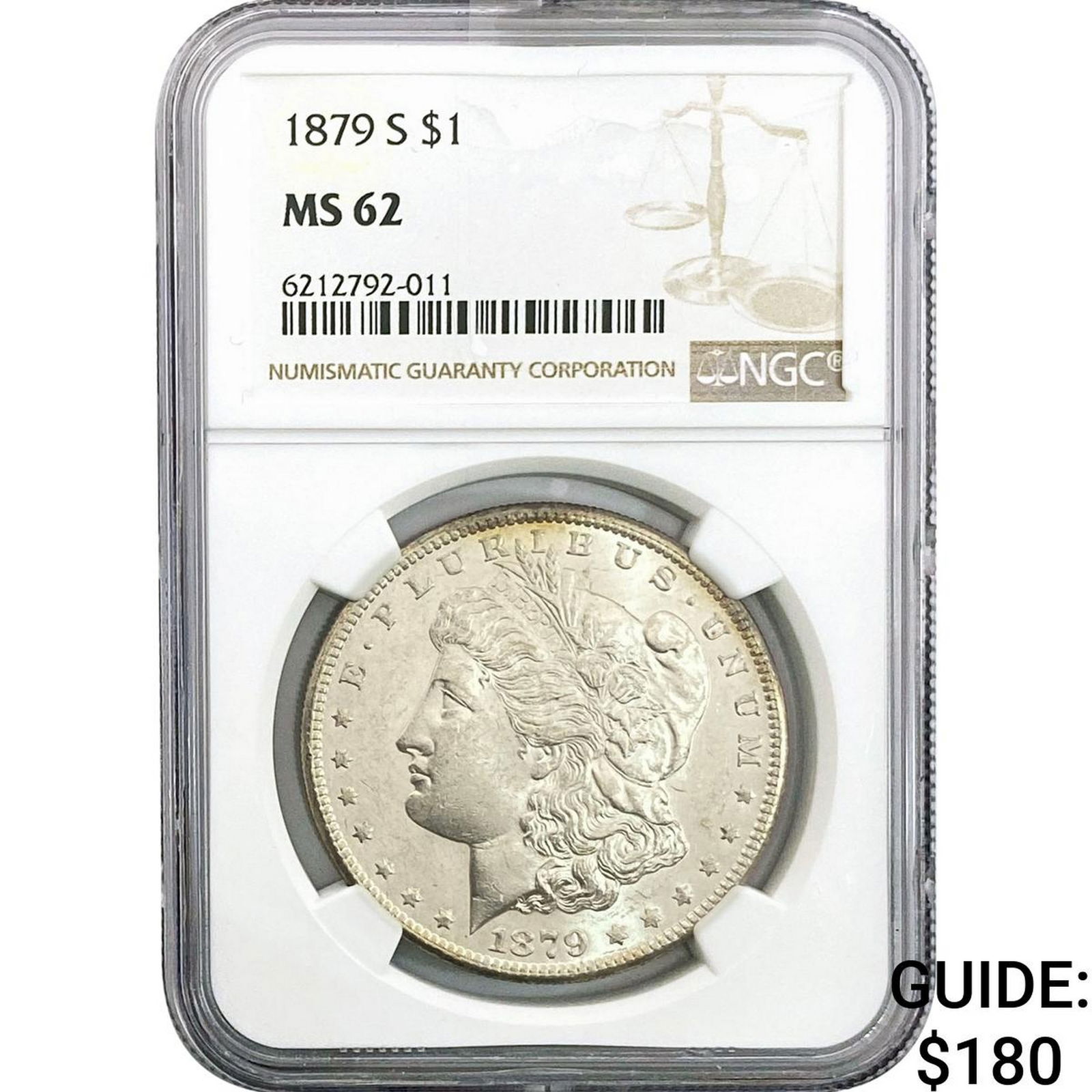 1879-S Morgan Silver Dollar NGC MS62: 1879-S Morgan Silver Dollar NGC MS62