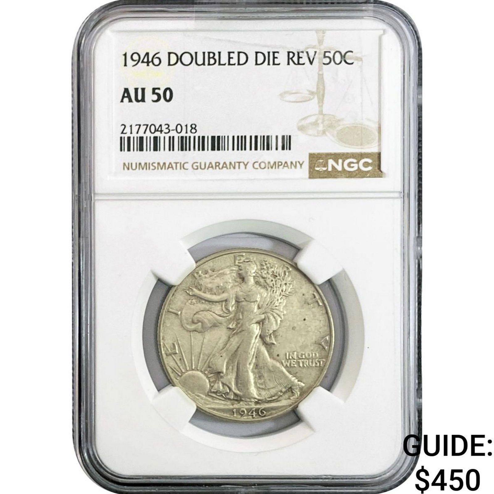 1946 Walking Liberty Half Dollar NGC AU50 DDR: 1946 Walking Liberty Half Dollar NGC AU50 DDR