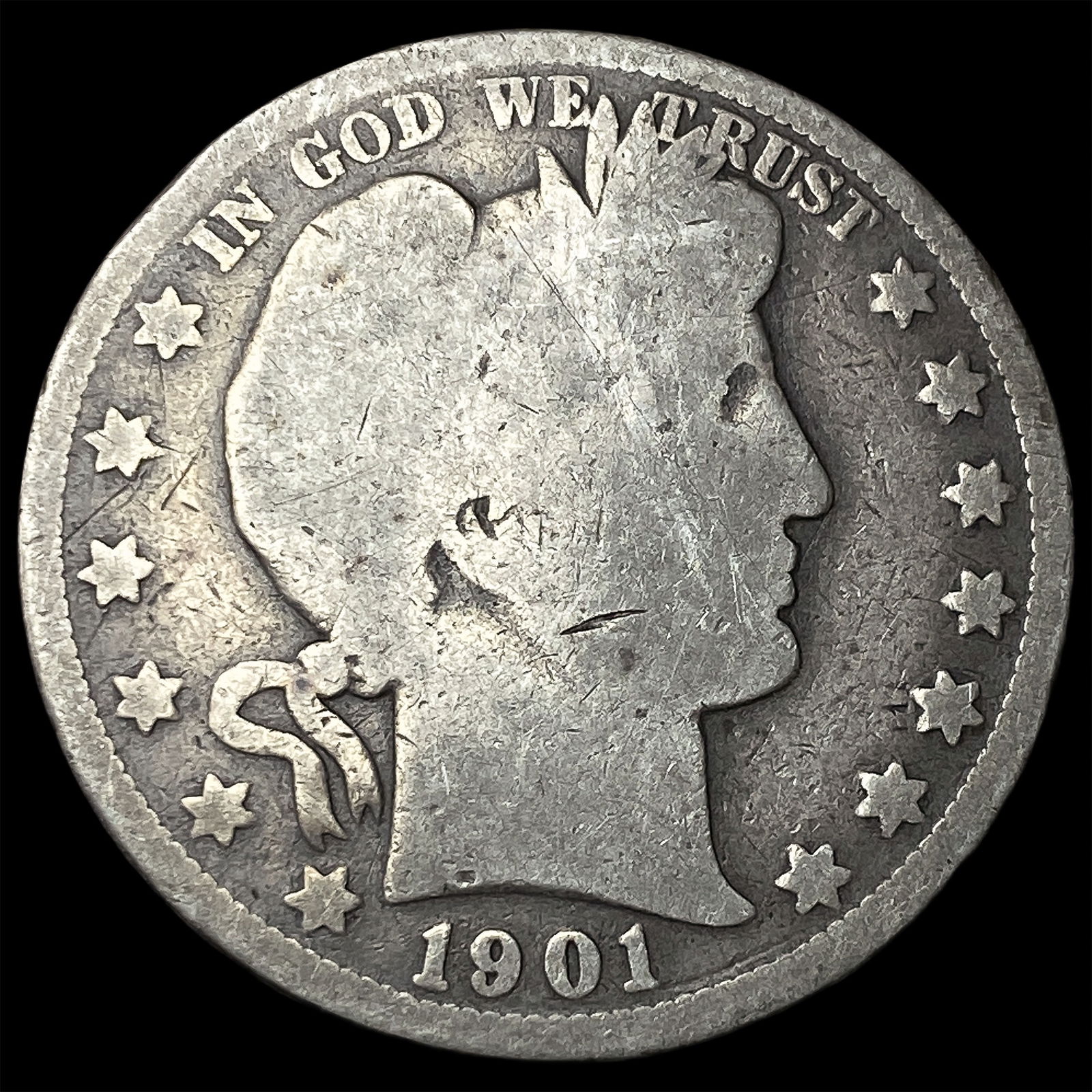 1901-O Silver Barber Half Dollar NICELY CIRCULATED: 1901-O Silver Barber Half Dollar NICELY CIRCULATED