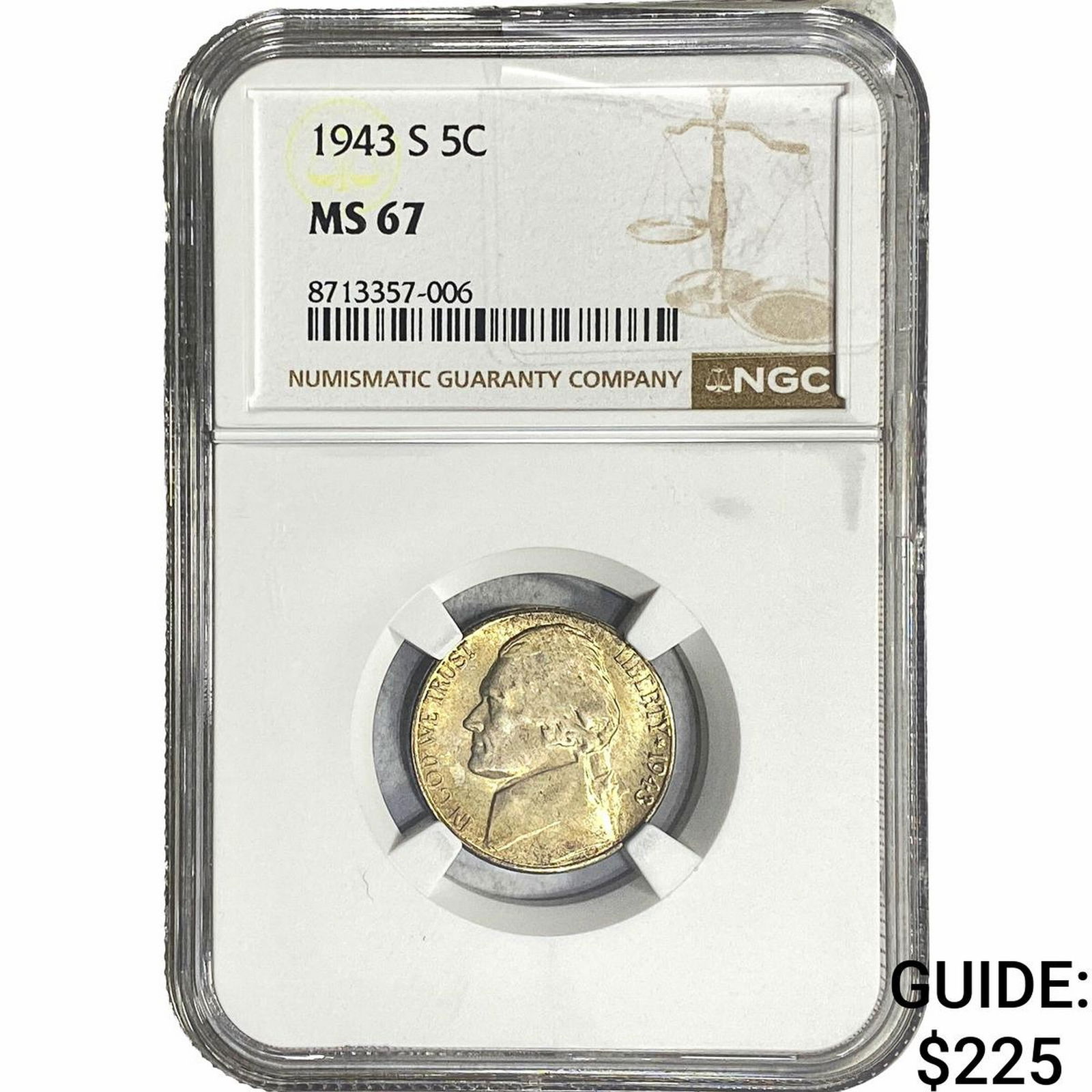 1943-S Jefferson Nickel NGC MS67: 1943-S Jefferson Nickel NGC MS67
