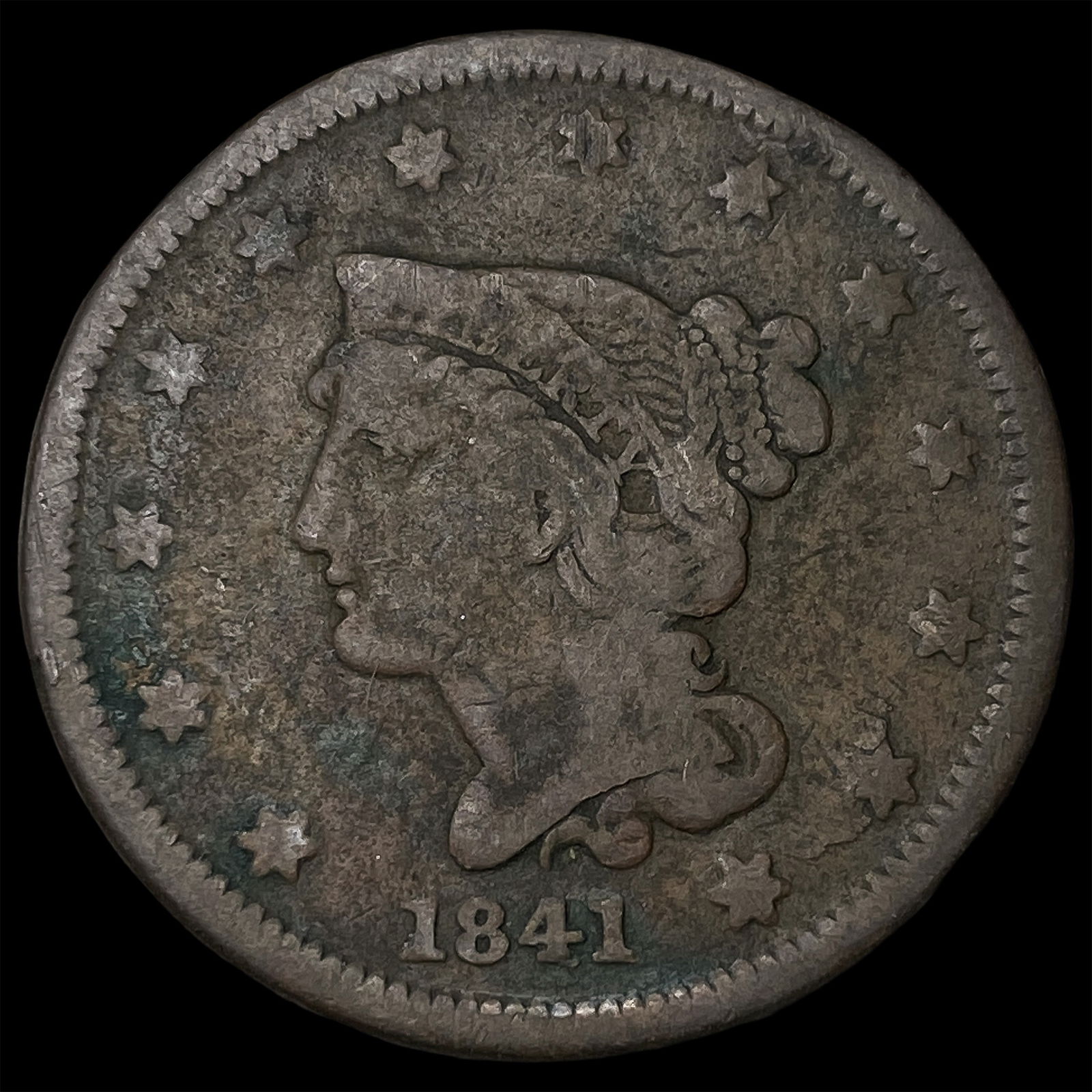 1841 Braided Hair Large Cent NICELY CIRCULATED: 1841 Braided Hair Large Cent NICELY CIRCULATED