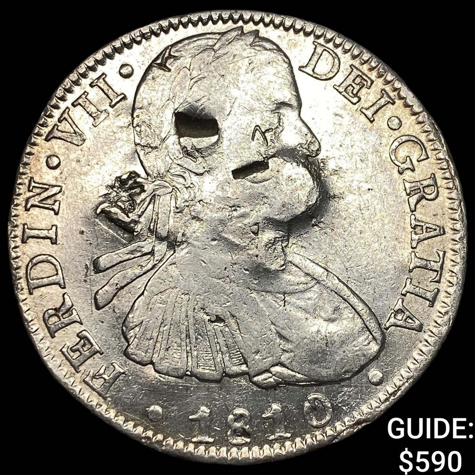 1810 Colonial Spain Silver 8 Reales Punchmarked NEARLY UNCIRCULATED: 1810 Colonial Spain Silver 8 Reales Punchmarked NEARLY UNCIRCULATED