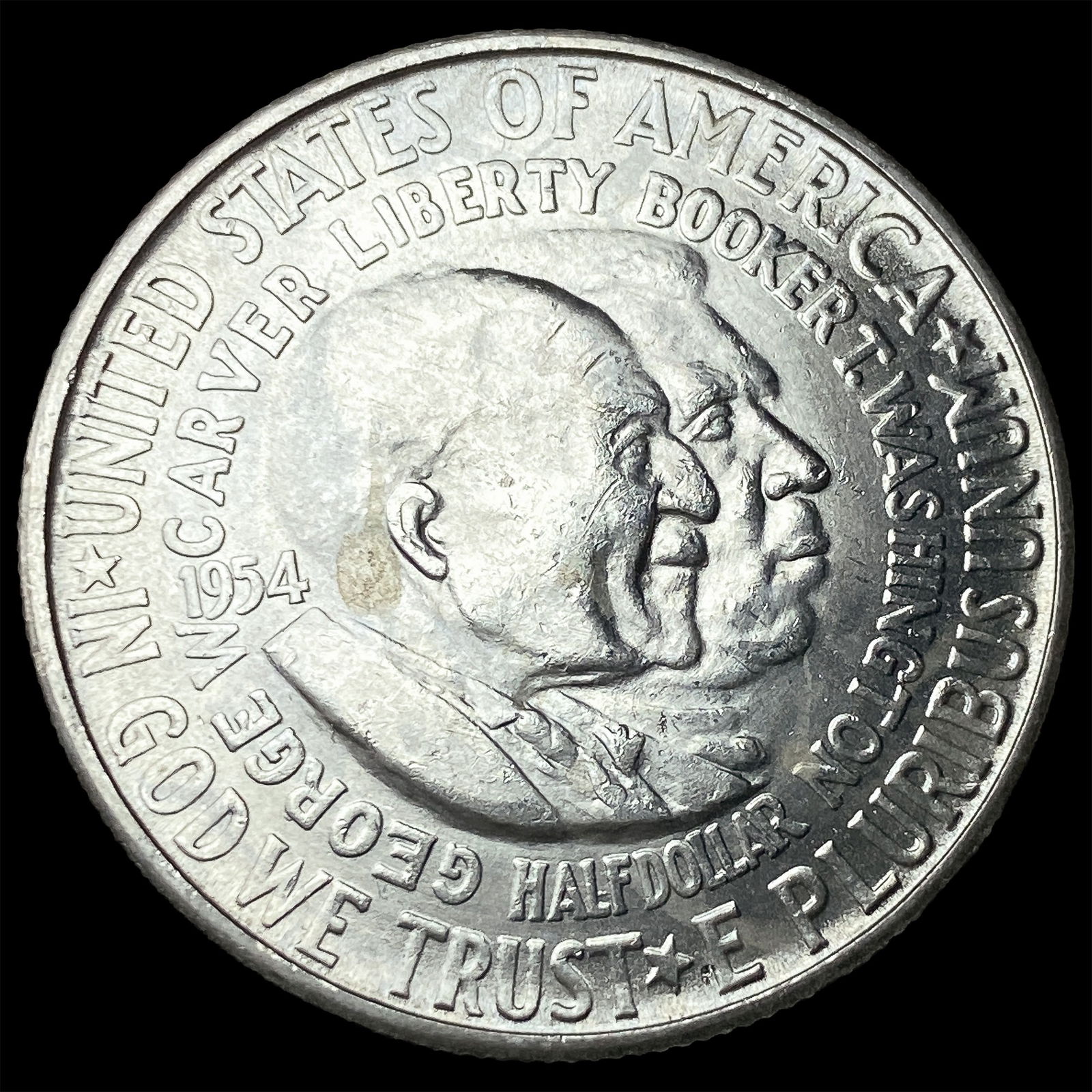 1954-S Silver Booker T. Washington/Carver Half Dollar CLOSELY UNCIRCULATED: 1954-S Silver Booker T. Washington/Carver Half Dollar CLOSELY UNCIRCULATED