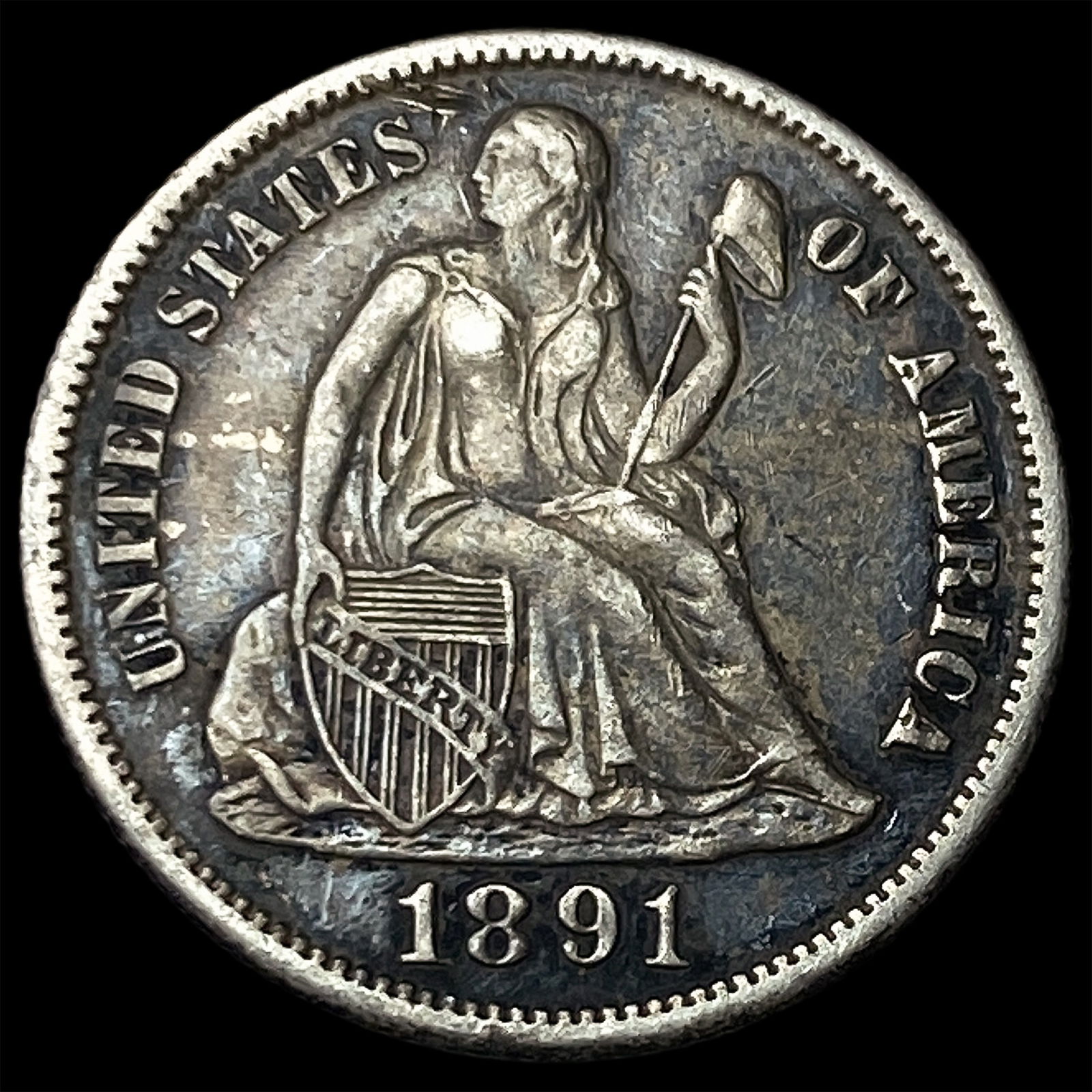 1891-S Silver Seated Liberty Dime CLOSELY UNCIRCULATED (1 of 2)
