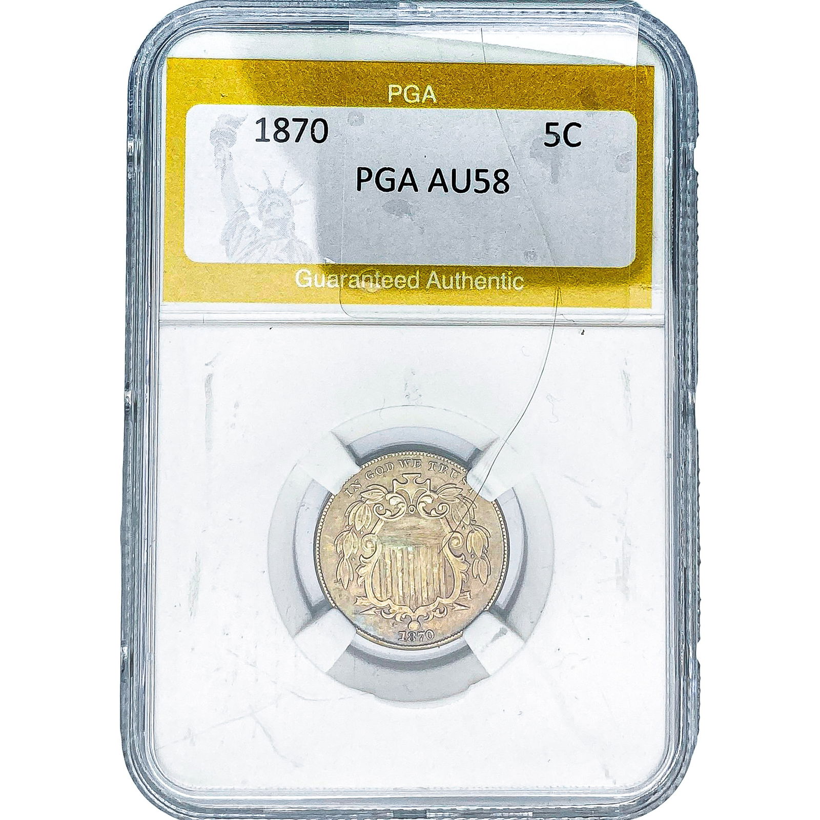 1870 Shield Nickel PGA AU58: 1870 Shield Nickel PGA AU58