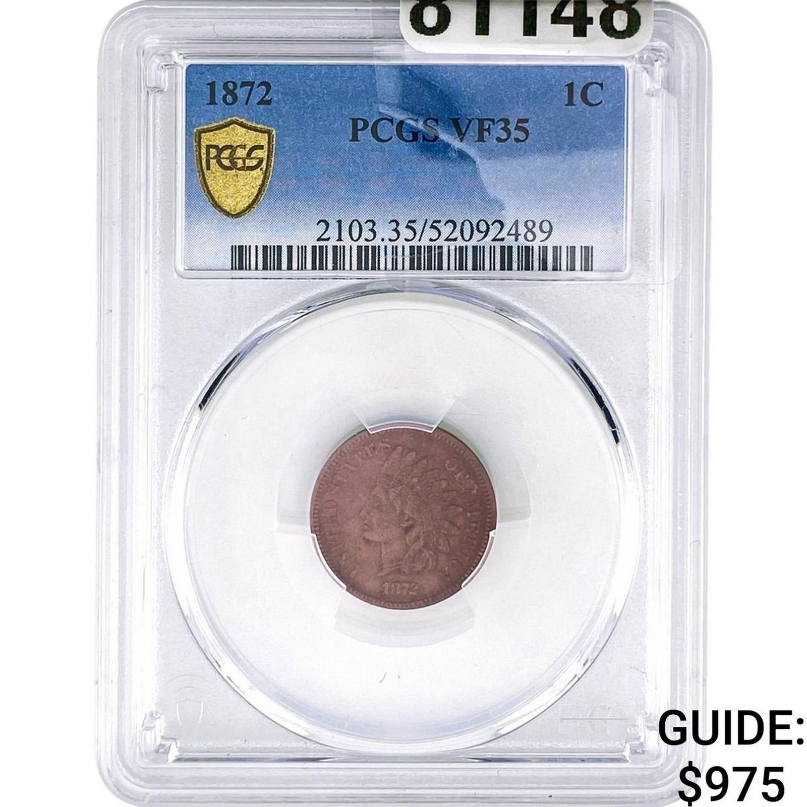 1872 Indian Head Cent PCGS VF35: 1872 Indian Head Cent PCGS VF35