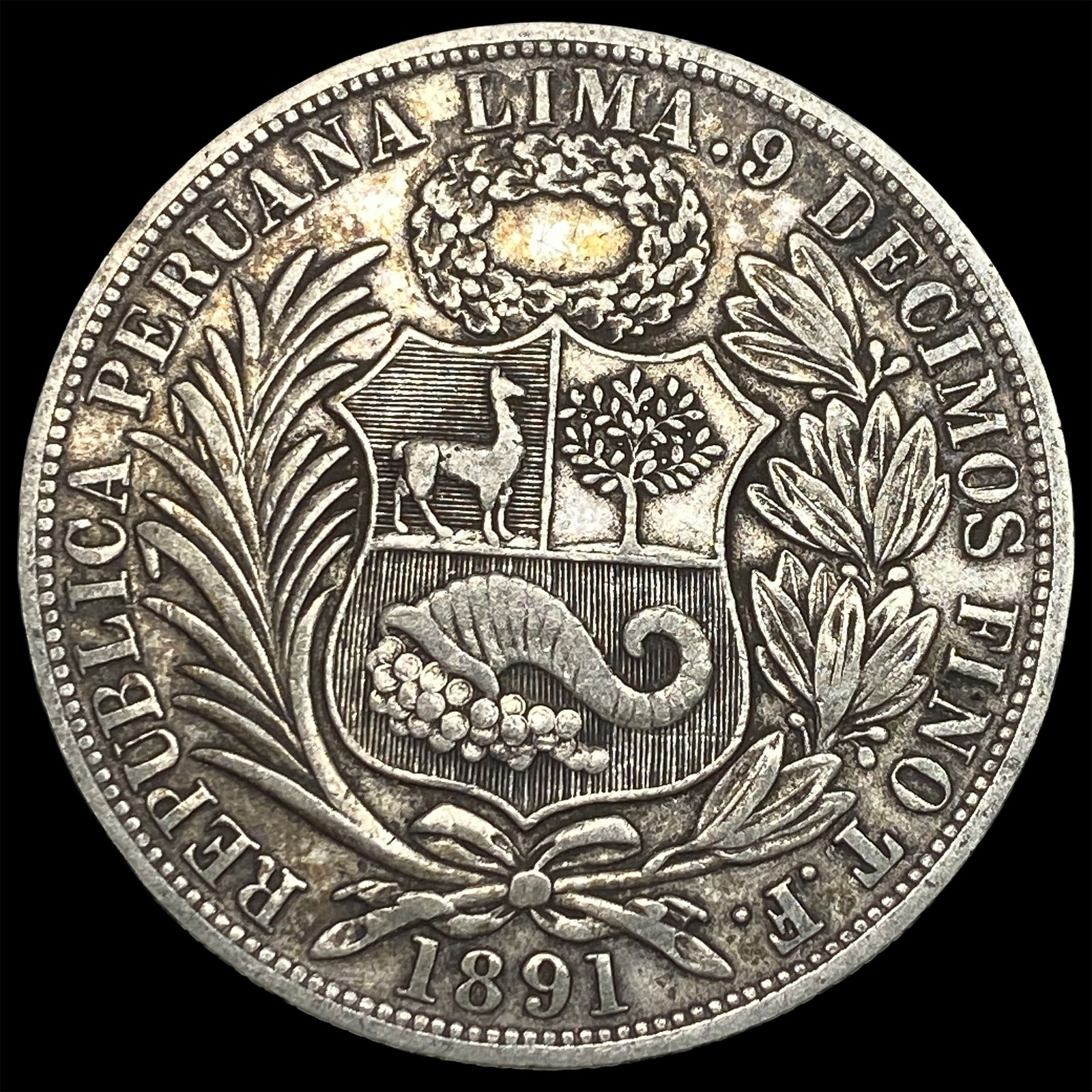 1891 Peru Silver 1 Sol UNCIRCULATED - 2