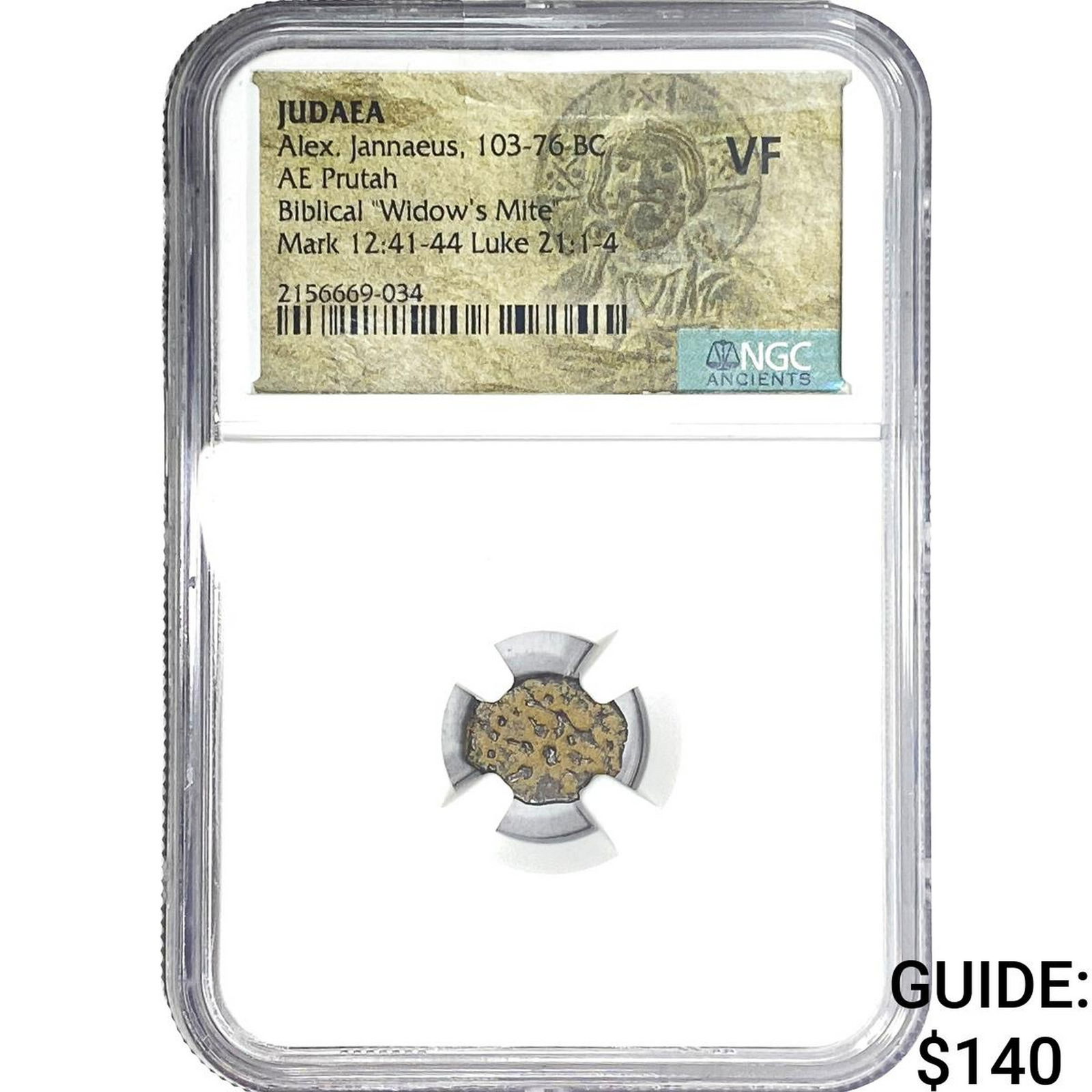 Ancient Judaea Alex. Jannaeus 103-76 BC Bronze Prutah NGC VF: Ancient Judaea Alex. Jannaeus 103-76 BC Bronze Prutah NGC VF
