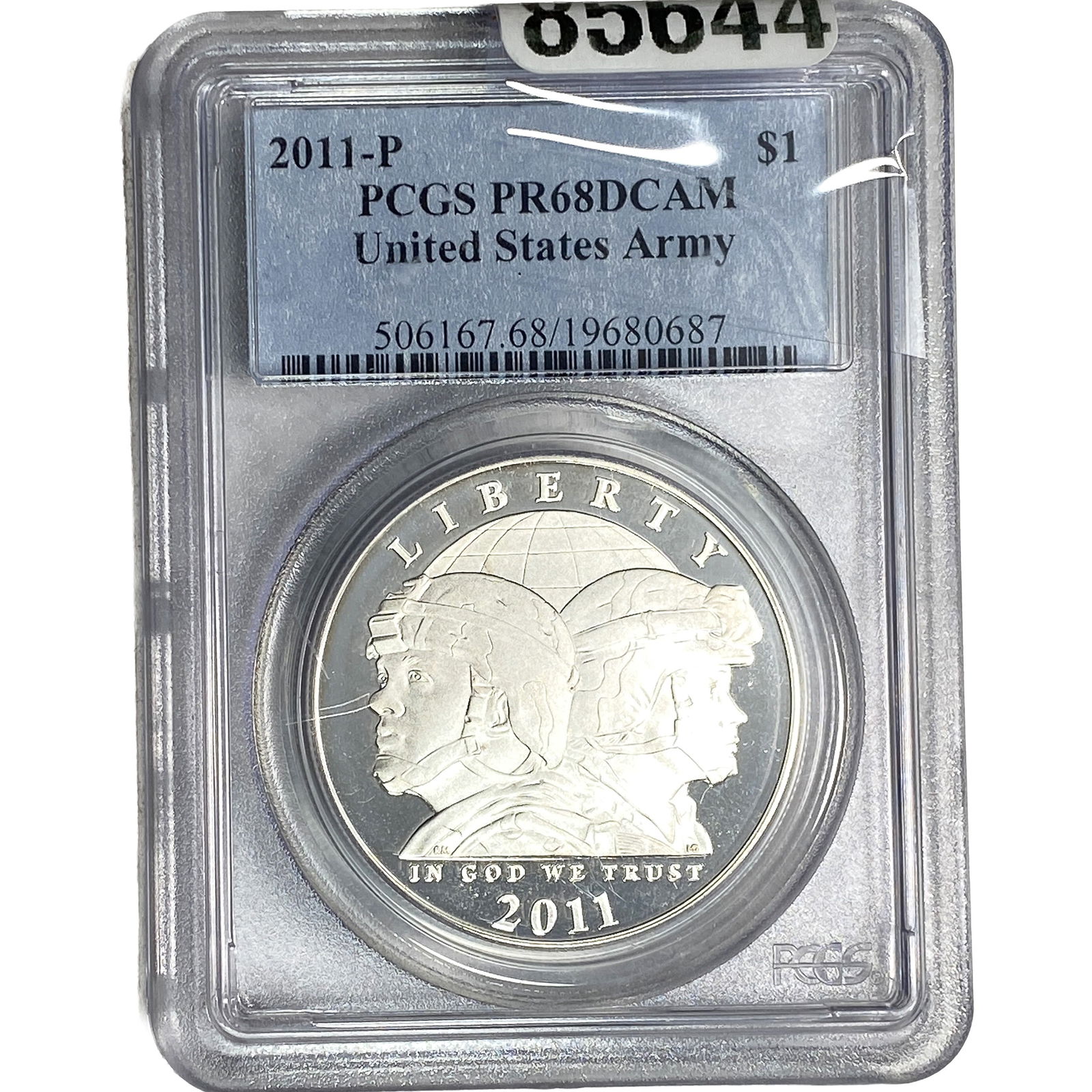 2011-P U.S. Army .7734oz SIlver $1 PCGS PR68 DCAM: 2011-P U.S. Army .7734oz SIlver $1 PCGS PR68 DCAM