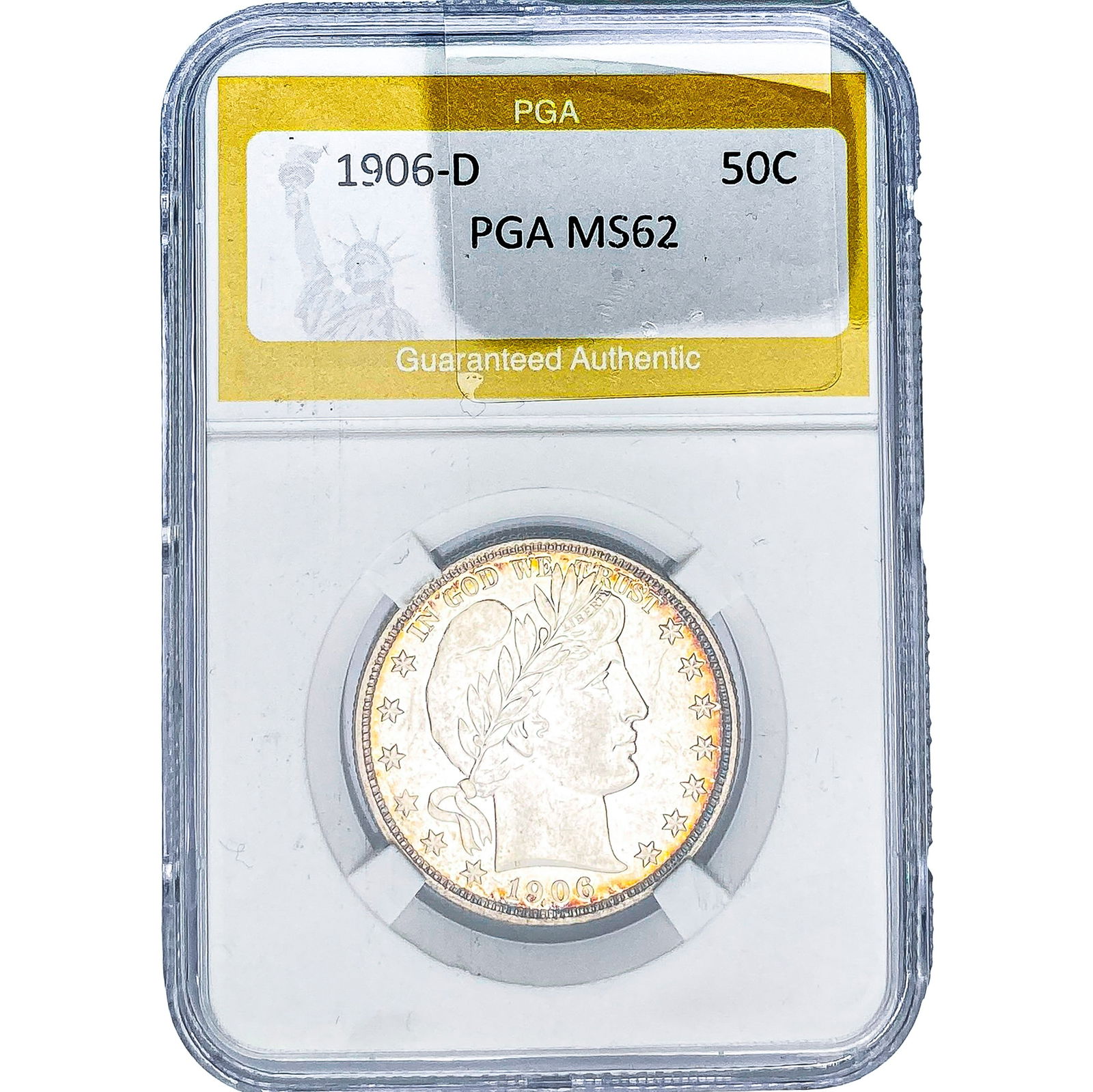 1906-D Barber Half Dollar PGA MS62: 1906-D Barber Half Dollar PGA MS62