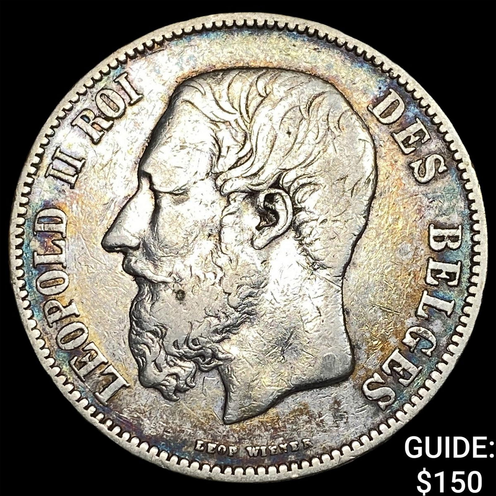1869 Belgium Silver 5 Francs CLOSELY UNCIRCULATED: 1869 Belgium Silver 5 Francs CLOSELY UNCIRCULATED