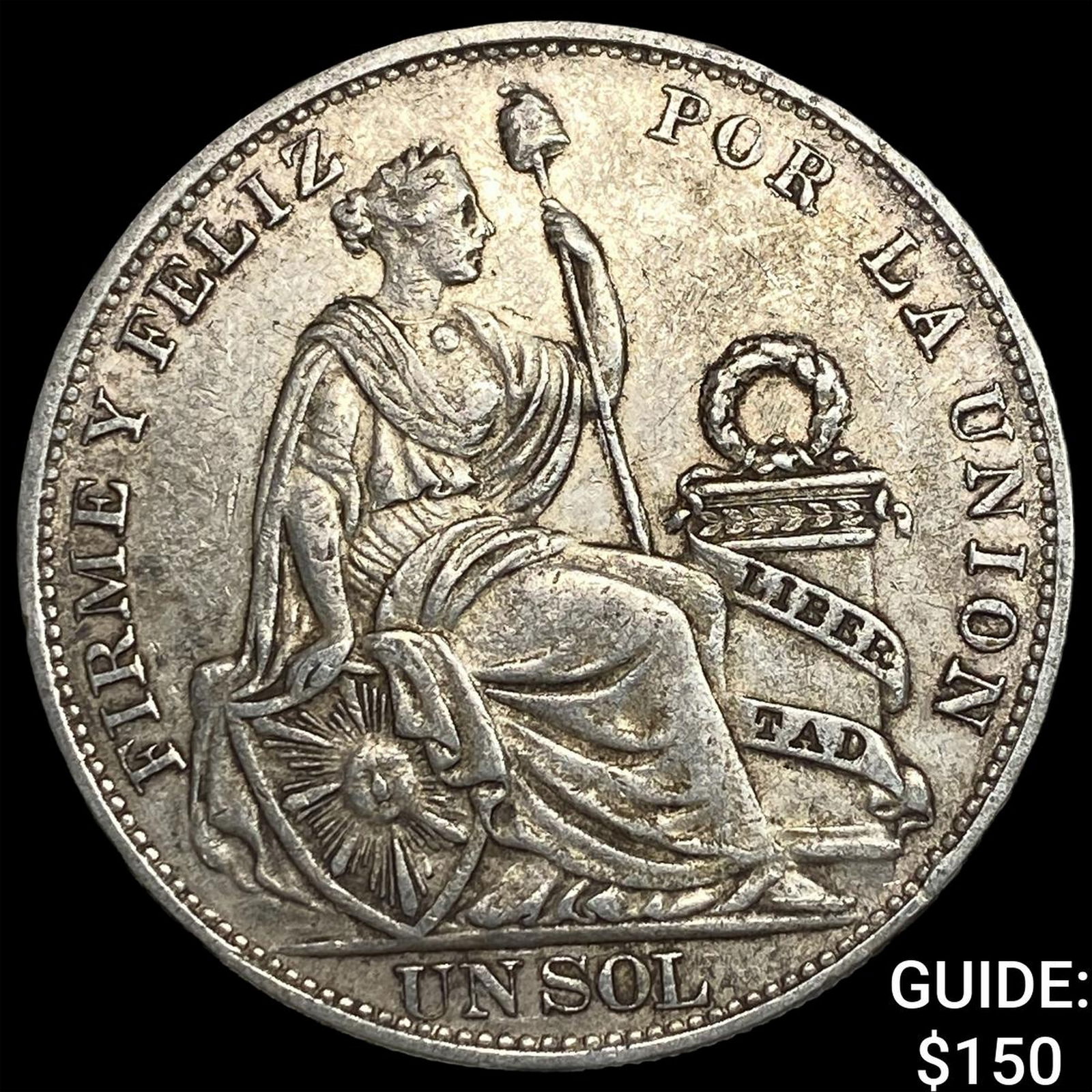 1896 Peru Silver 1 Sol CLOSELY UNCIRCULATED: 1896 Peru Silver 1 Sol CLOSELY UNCIRCULATED