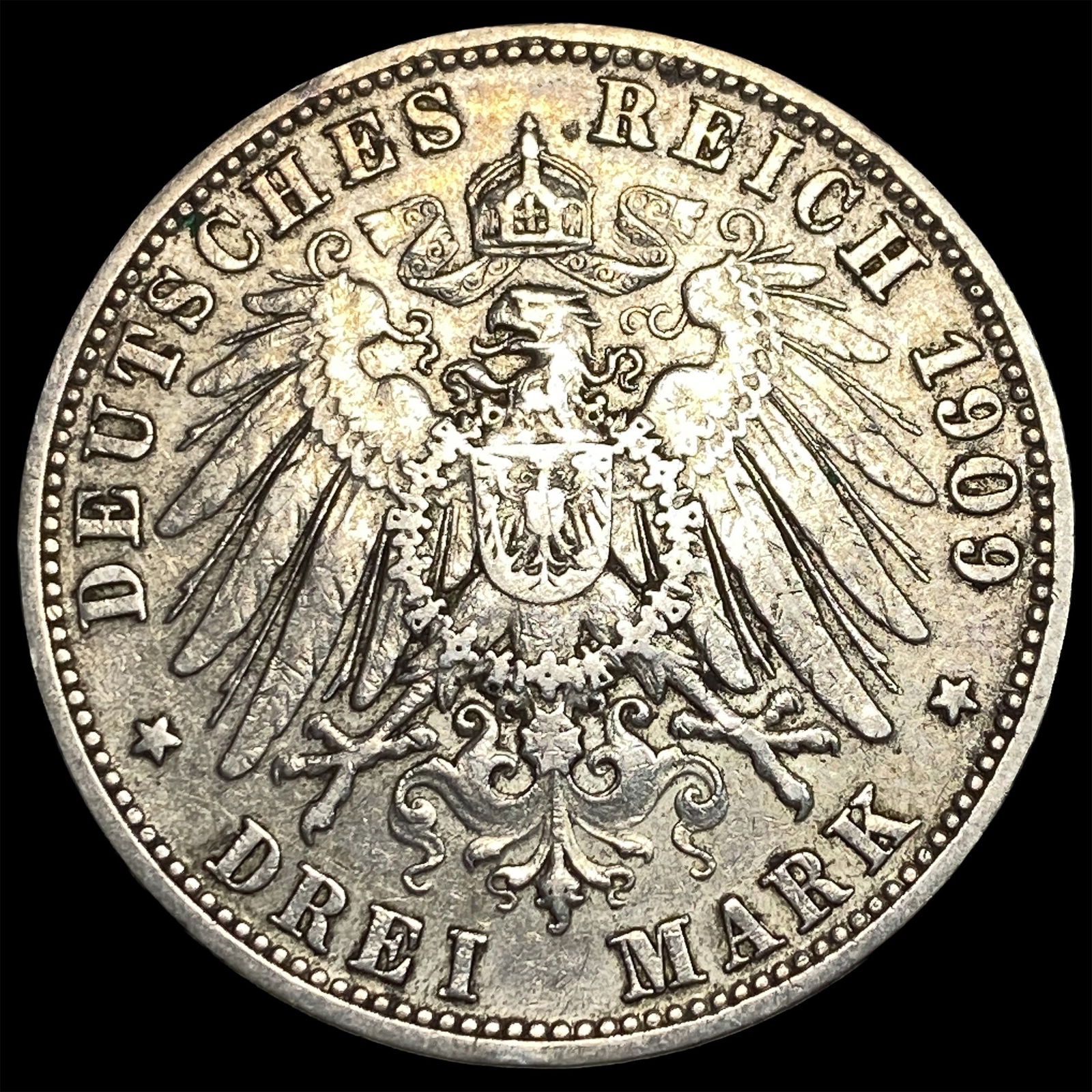 1909 Germany Silver 3 Marks CLOSELY UNCIRCULATED - 2