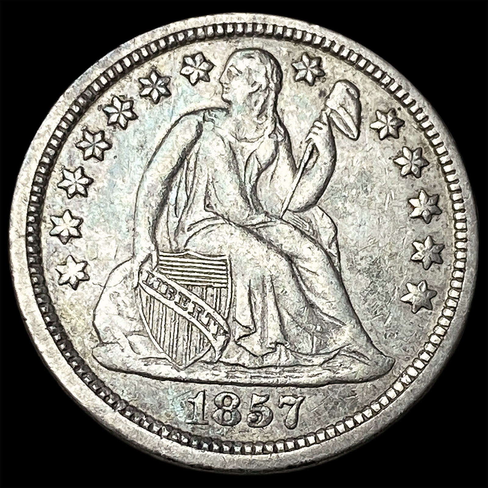1857 Silver Seated Liberty Dime CHOICE AU: 1857 Silver Seated Liberty Dime CHOICE AU
