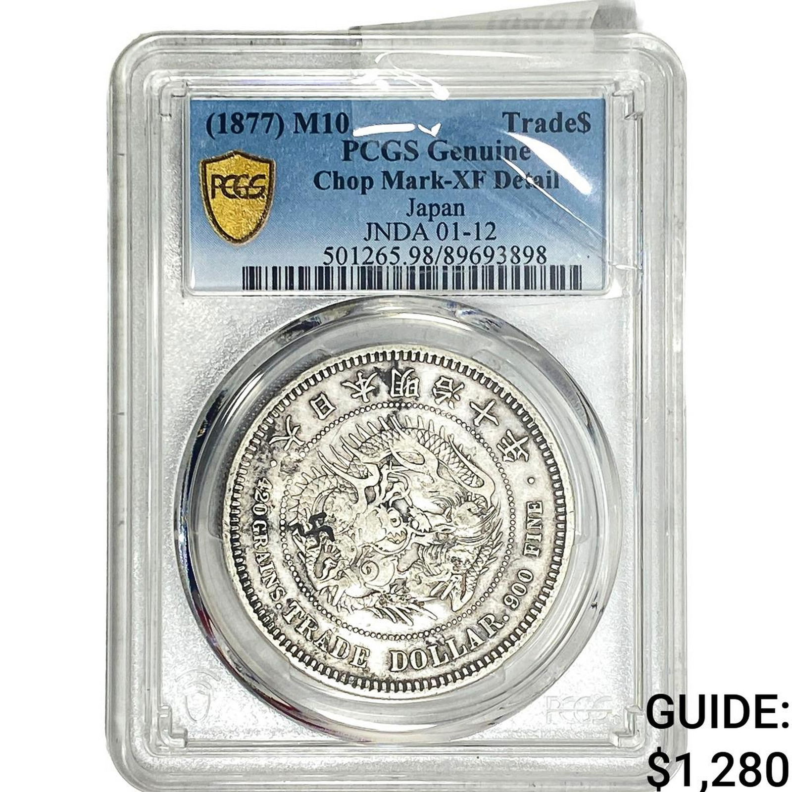 1877 Japan Silver Trade Dollar PCGS XFDetails Chopmarked: 1877 Japan Silver Trade Dollar PCGS XFDetails Chopmarked