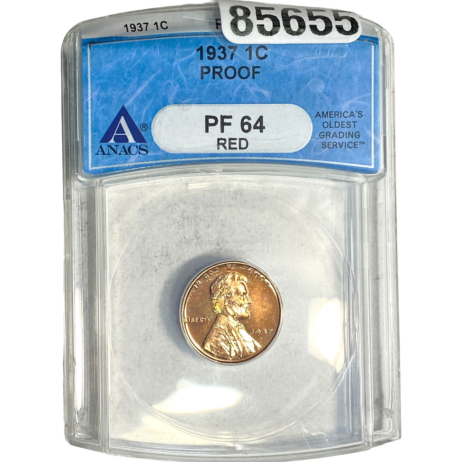 1937 Wheat Cent ANACS PF64 Red: 1937 Wheat Cent ANACS PF64 Red