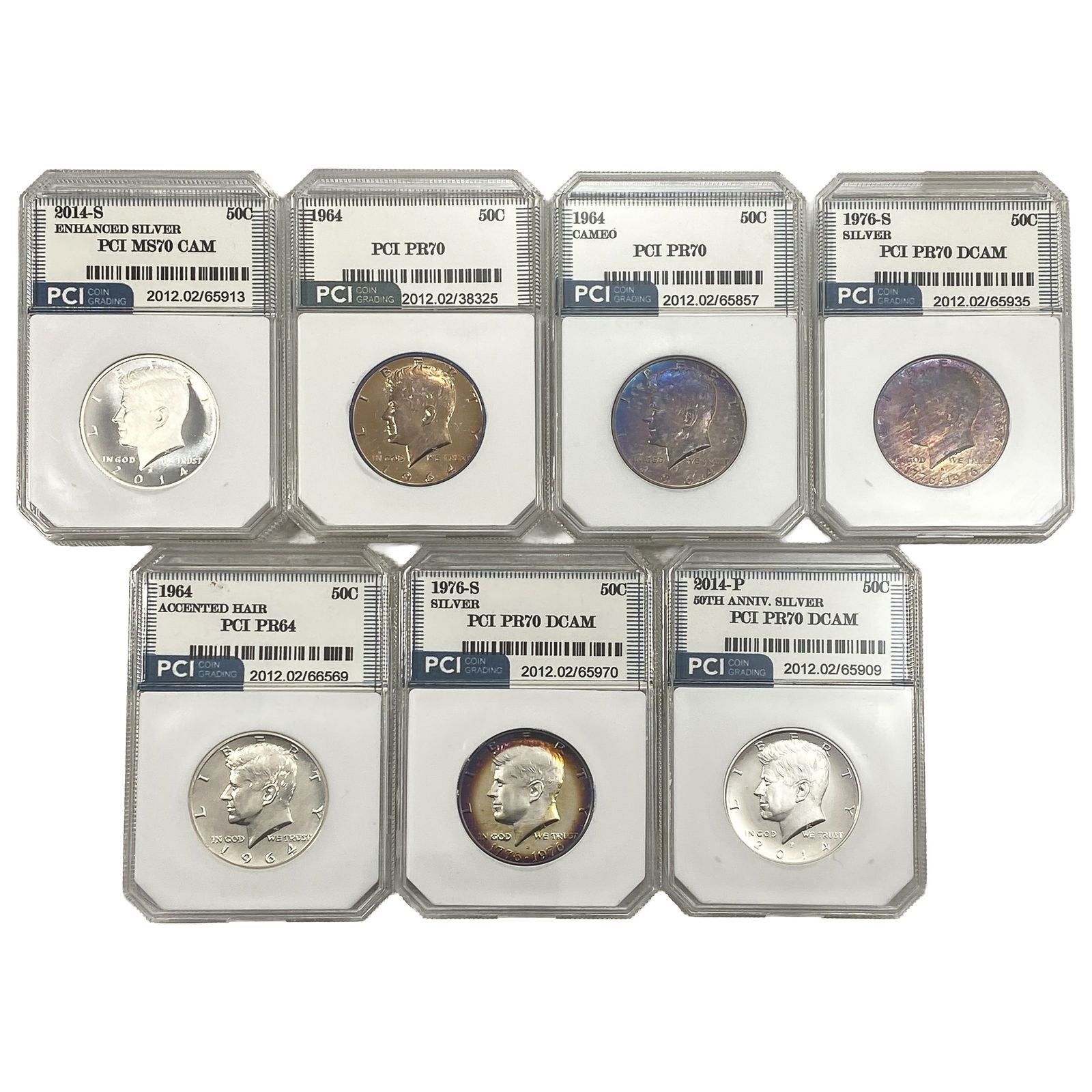 [7 Coins]1964-2014 Kennedy Half Dollar PCI PR70 DCAM: [7 Coins]1964-2014 Kennedy Half Dollar PCI PR70 DCAM