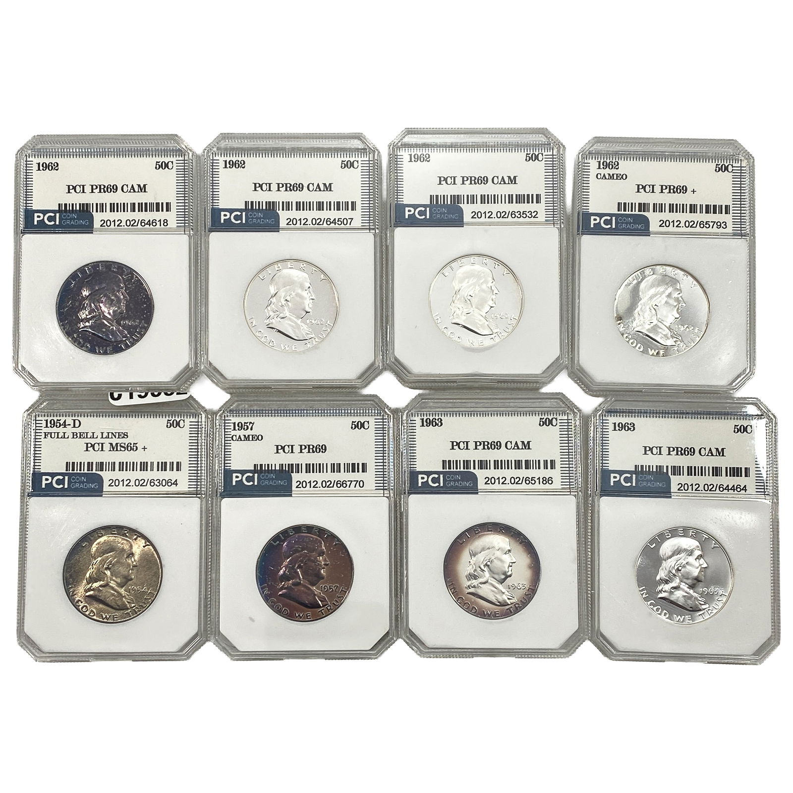 [8 Coins] 1954-1963 Franklin Half Dollar PCI MS/PR65-69 CAM: [8 Coins] 1954-1963 Franklin Half Dollar PCI MS/PR65-69 CAM