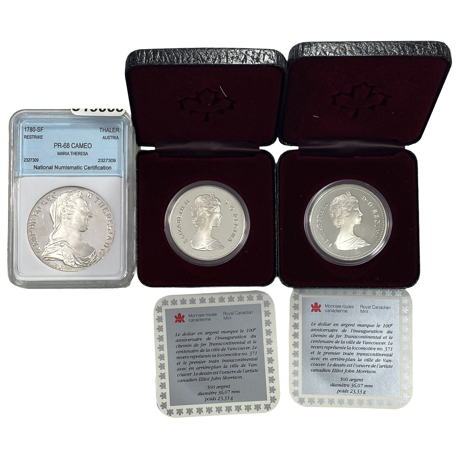 [3 Coins] 1780-1986 Austria & Canada Coins NNC PR68 Cameo: [3 Coins] 1780-1986 Austria & Canada Coins NNC PR68 Cameo