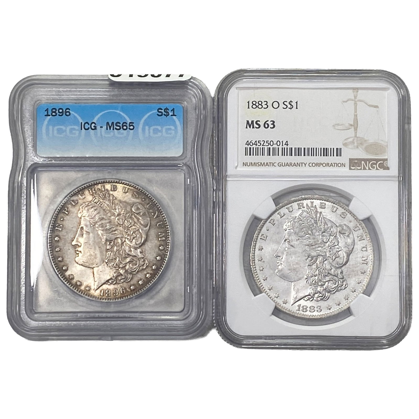 [2 Coins] 1883-1896 Morgan Silver Dollar ICG/NGC MS63-65: [2 Coins] 1883-1896 Morgan Silver Dollar ICG/NGC MS63-65