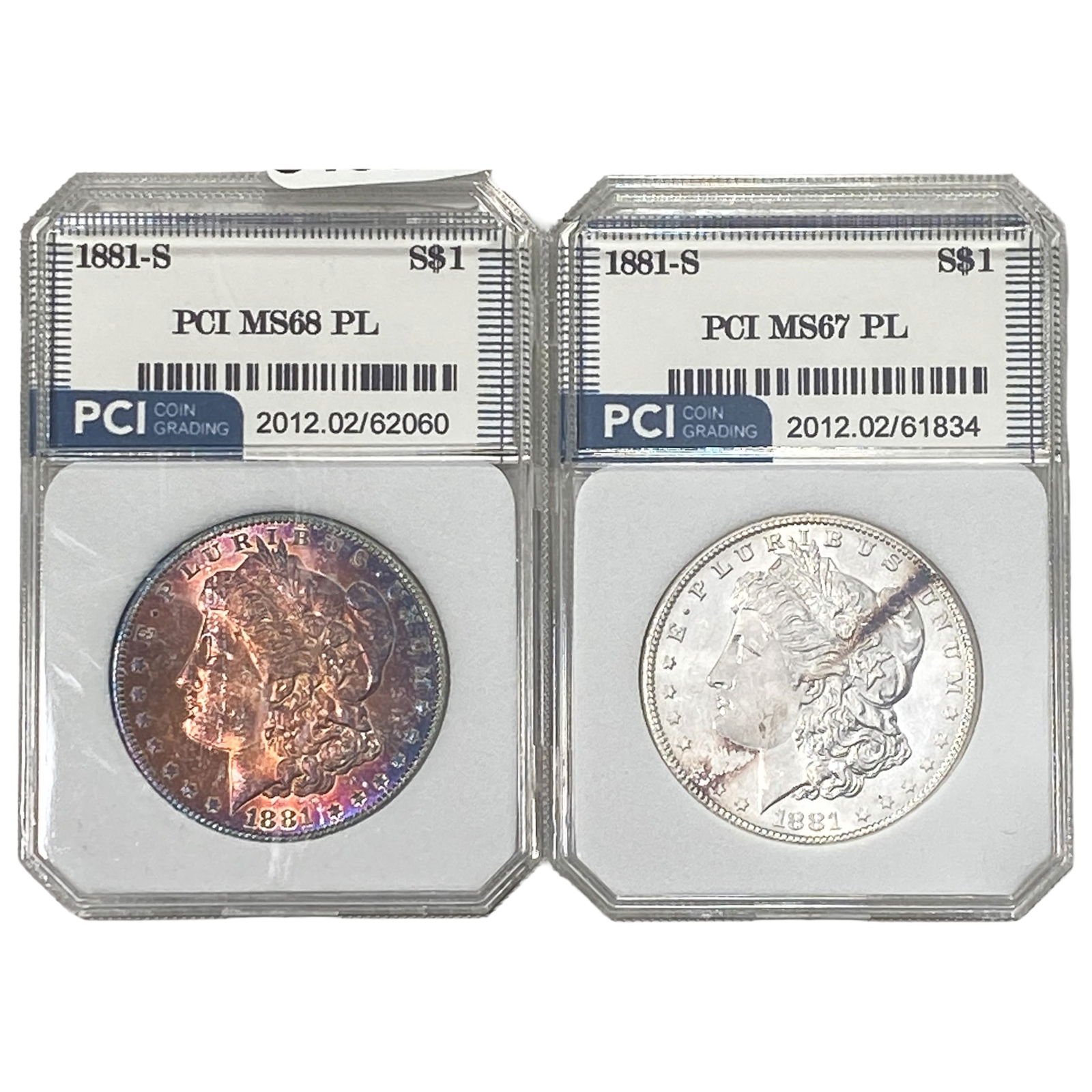 [2 Coins] 1881 Morgan Silver Dollar PCI MS67-68 PL: [2 Coins] 1881 Morgan Silver Dollar PCI MS67-68 PL