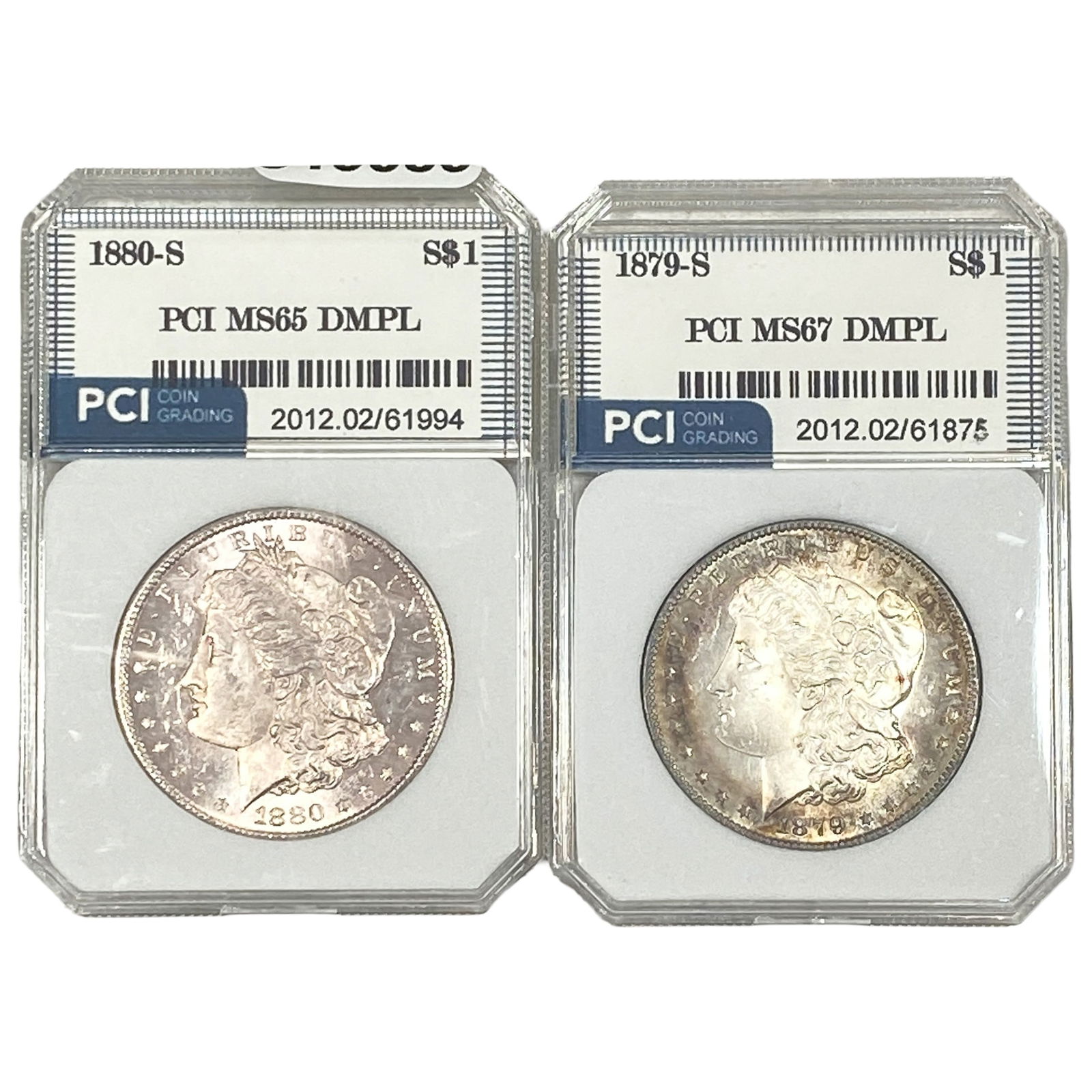 [2 Coins] 1879-1880 Morgan Silver Dollar PCI MS65-67 DMPL: [2 Coins] 1879-1880 Morgan Silver Dollar PCI MS65-67 DMPL