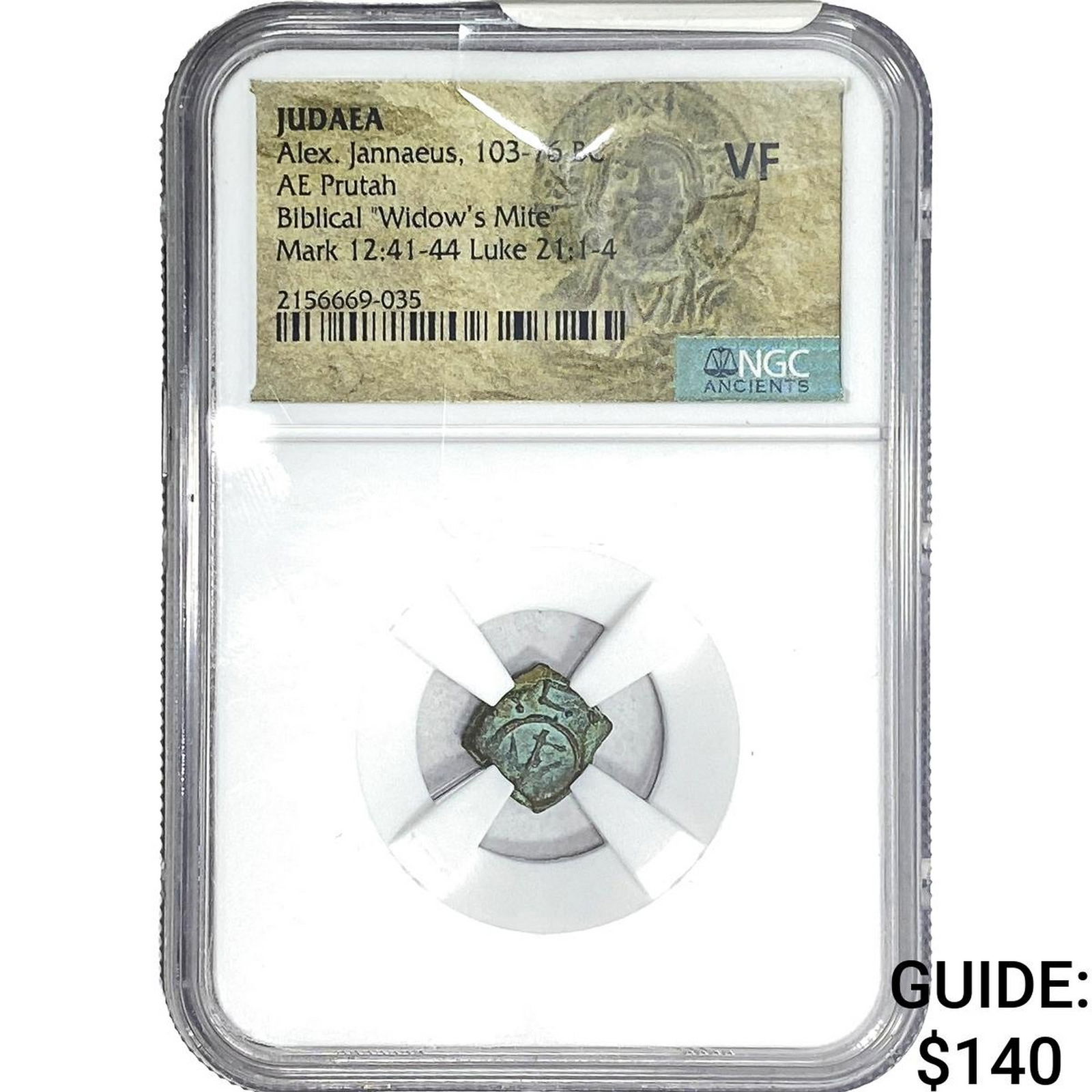 Ancient Judaea Alex. Jannaeus 103-76 BC Bronze Prutah NGC VF: Ancient Judaea Alex. Jannaeus 103-76 BC Bronze Prutah NGC VF