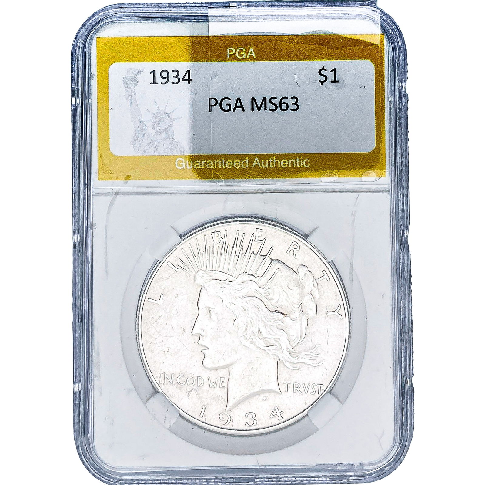 1934 Silver Peace Dollar PGA MS63: 1934 Silver Peace Dollar PGA MS63