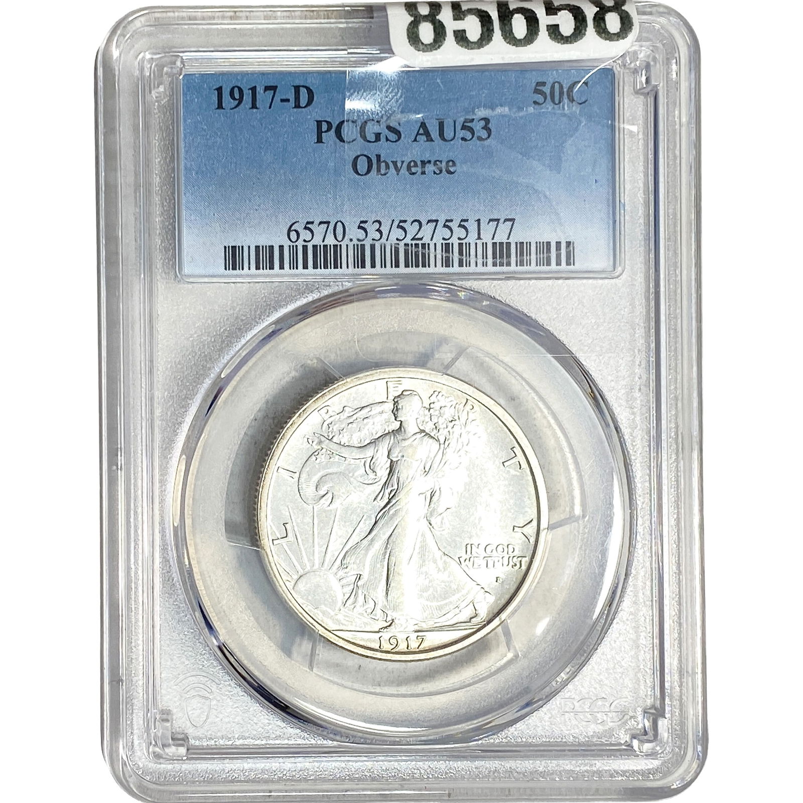 1917-D Walking Liberty Half Dollar PCGS AU53 Obverse: 1917-D Walking Liberty Half Dollar PCGS AU53 Obverse