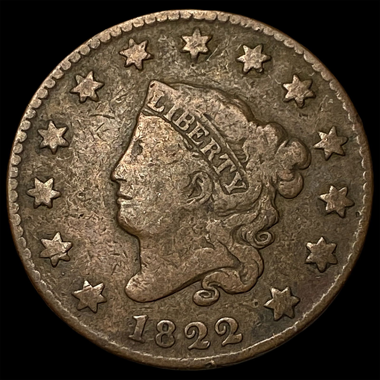1822 Coronet Head Large Cent LIGHTLY CIRCULATED: 1822 Coronet Head Large Cent LIGHTLY CIRCULATED