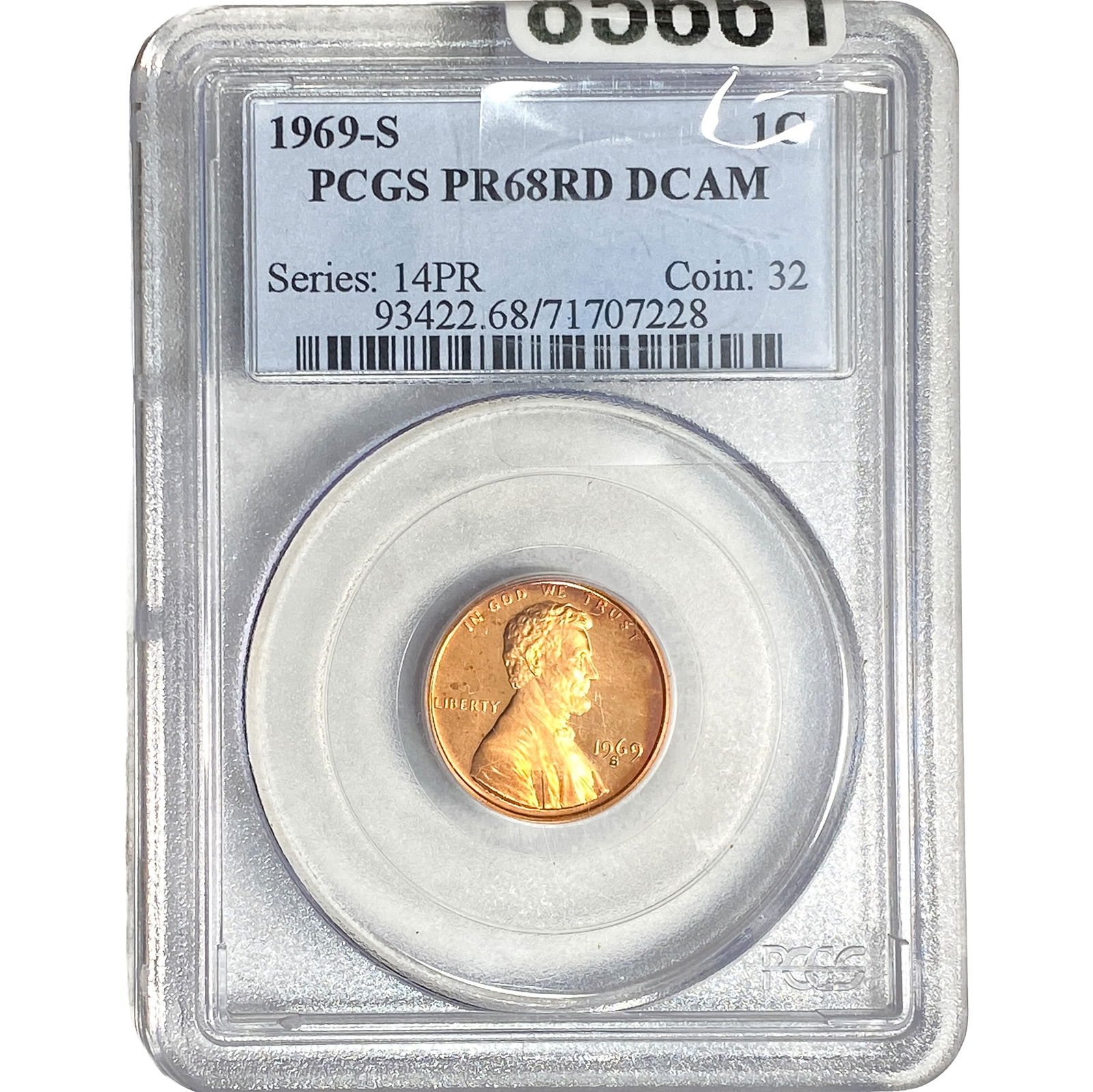 1969-S Lincoln Memorial Cent PCGS PR68 RD DCAM: 1969-S Lincoln Memorial Cent PCGS PR68 RD DCAM