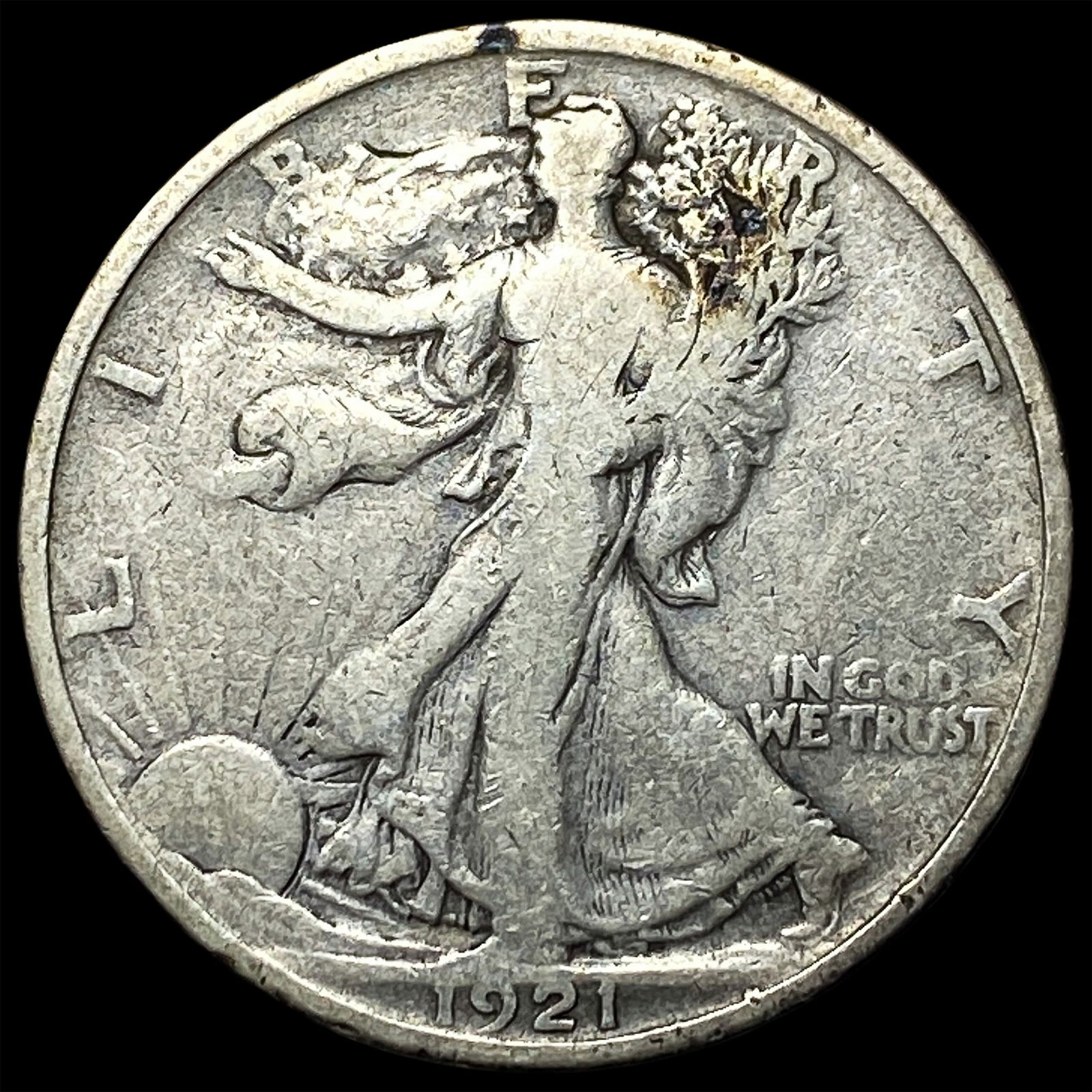 1921-S Silver Walking Liberty Half Dollar ABOUT UNCIRCULATED: 1921-S Silver Walking Liberty Half Dollar ABOUT UNCIRCULATED