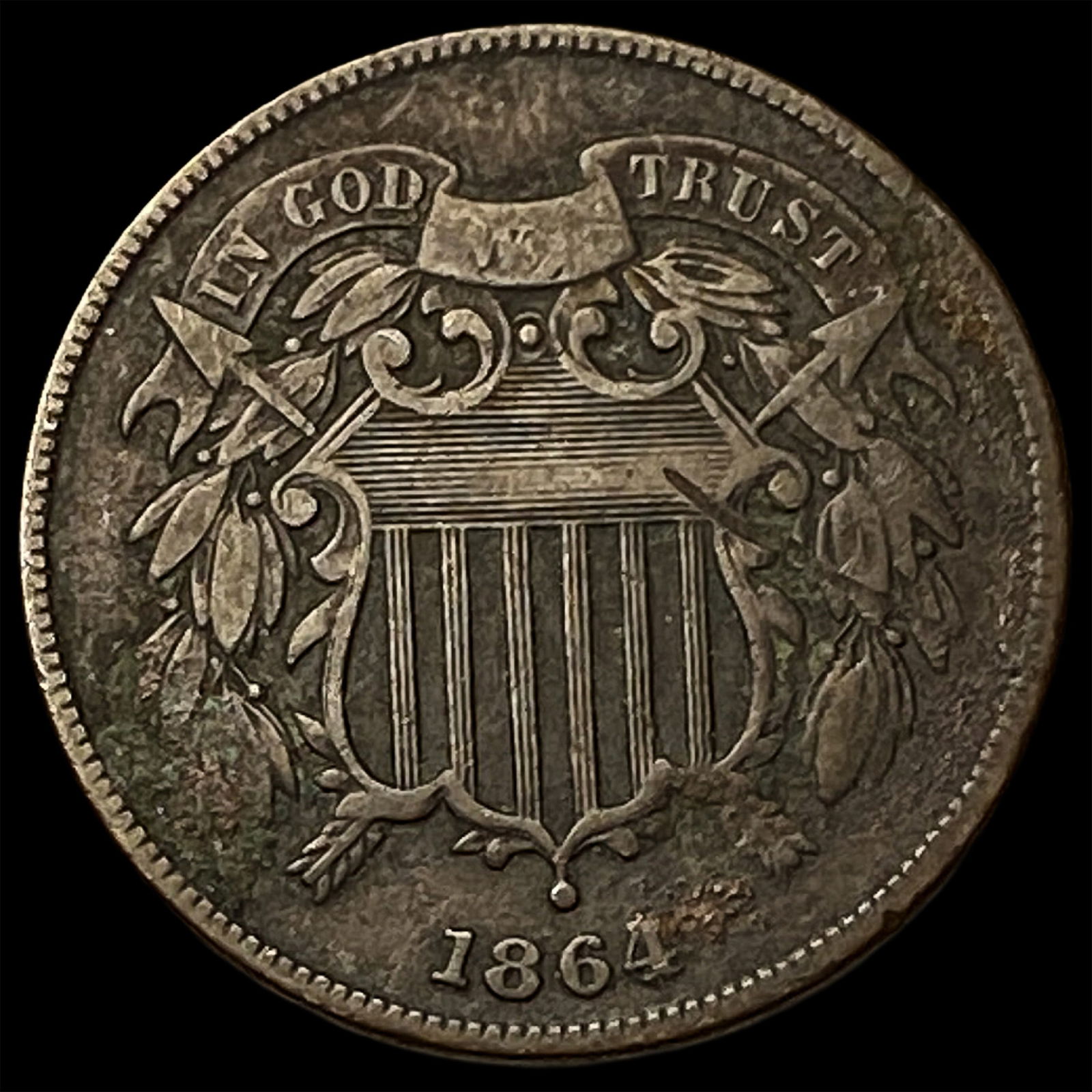 1864 Copper Two-Cent Piece ABOUT UNCIRCULATED: 1864 Copper Two-Cent Piece ABOUT UNCIRCULATED