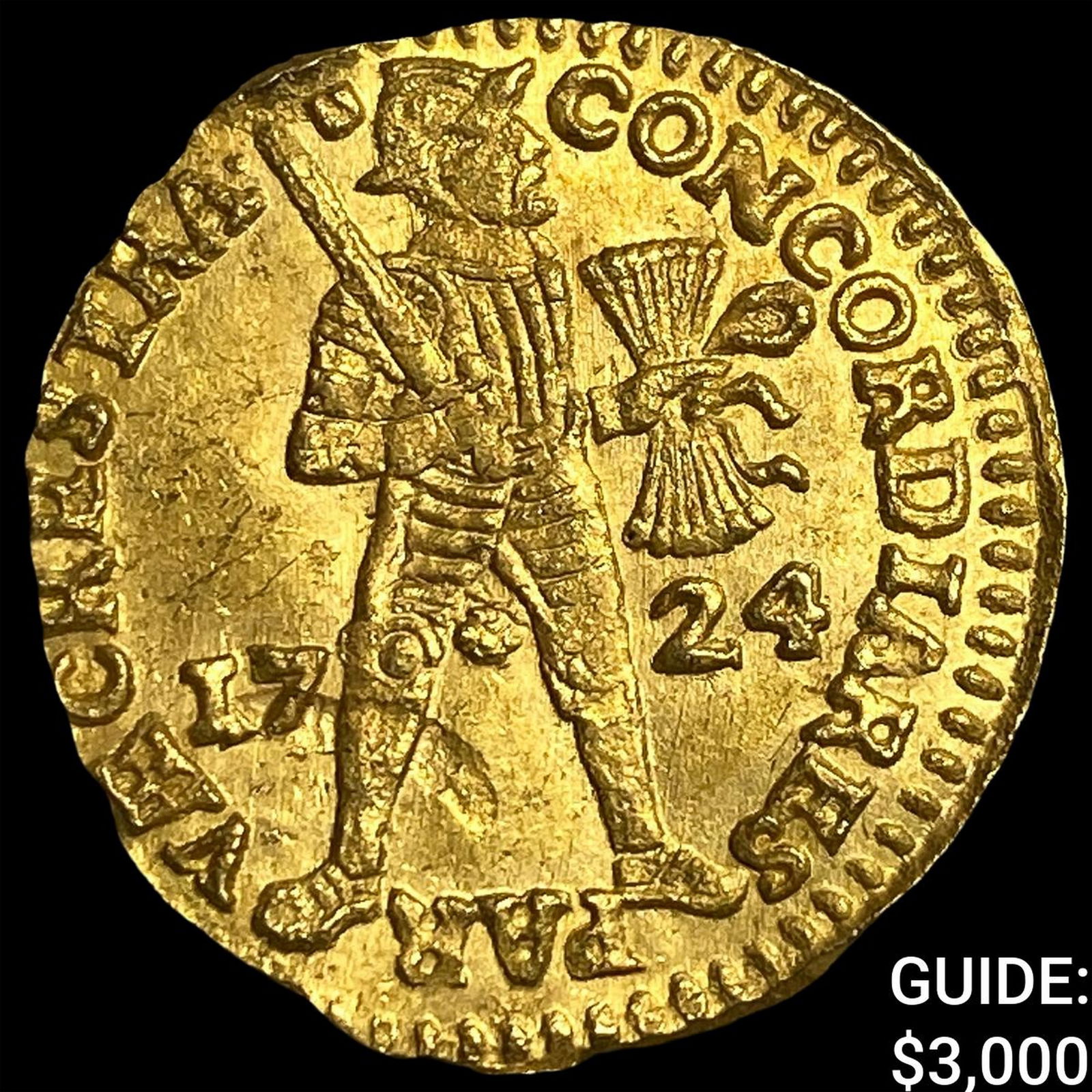 1724 Utrecht Gold Ducat CLOSELY UNCIRCULATED: 1724 Utrecht Gold Ducat CLOSELY UNCIRCULATED