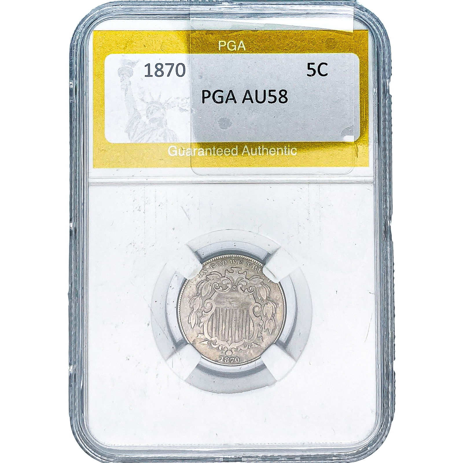 1870 Shield Nickel PGA AU58: 1870 Shield Nickel PGA AU58