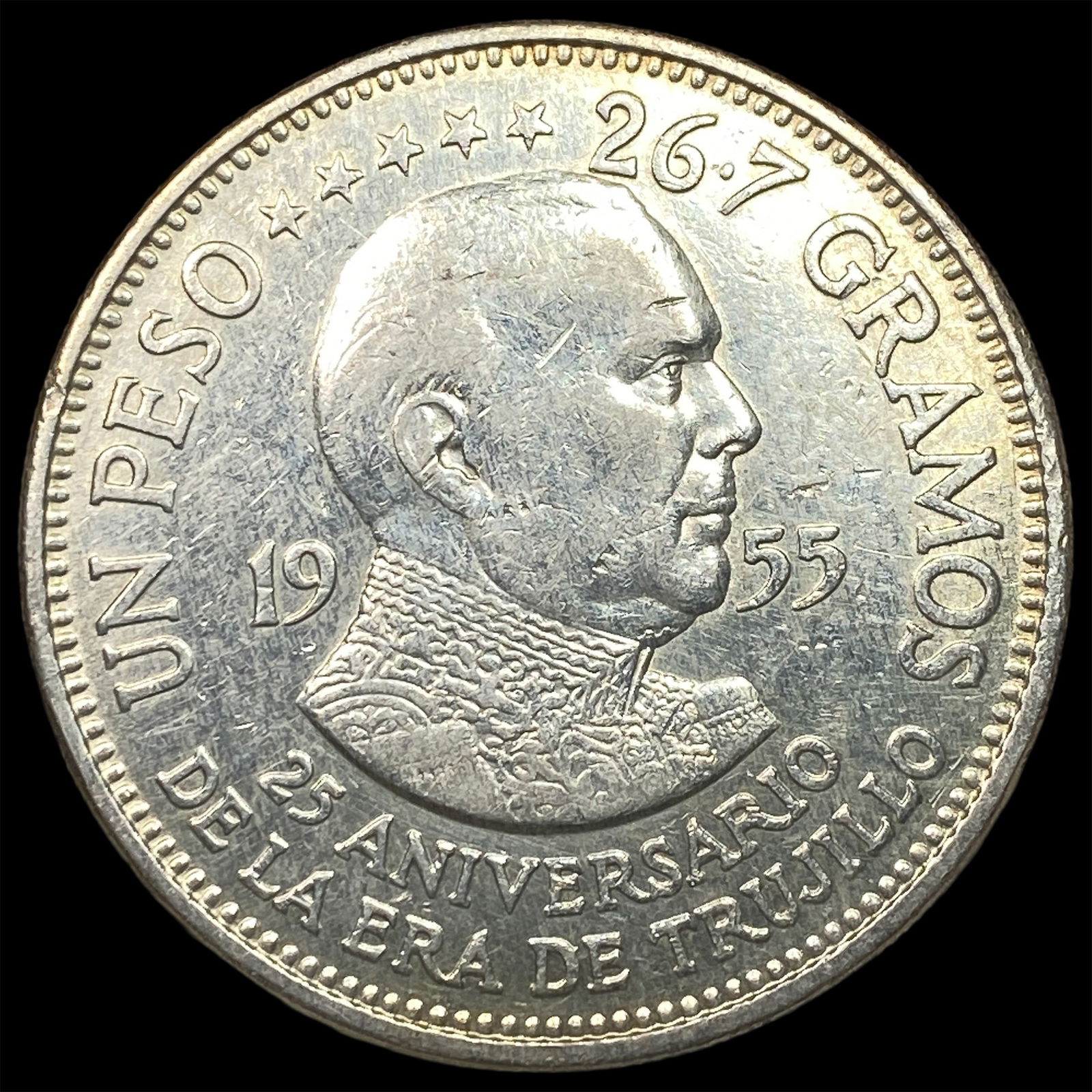 1955 Dominican Republic Silver 1 Peso CHOICE AU: 1955 Dominican Republic Silver 1 Peso CHOICE AU