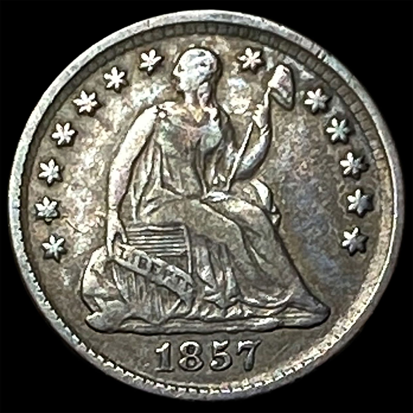 1857 Silver Half Dime NEARLY UNCIRCULATED: 1857 Silver Half Dime NEARLY UNCIRCULATED