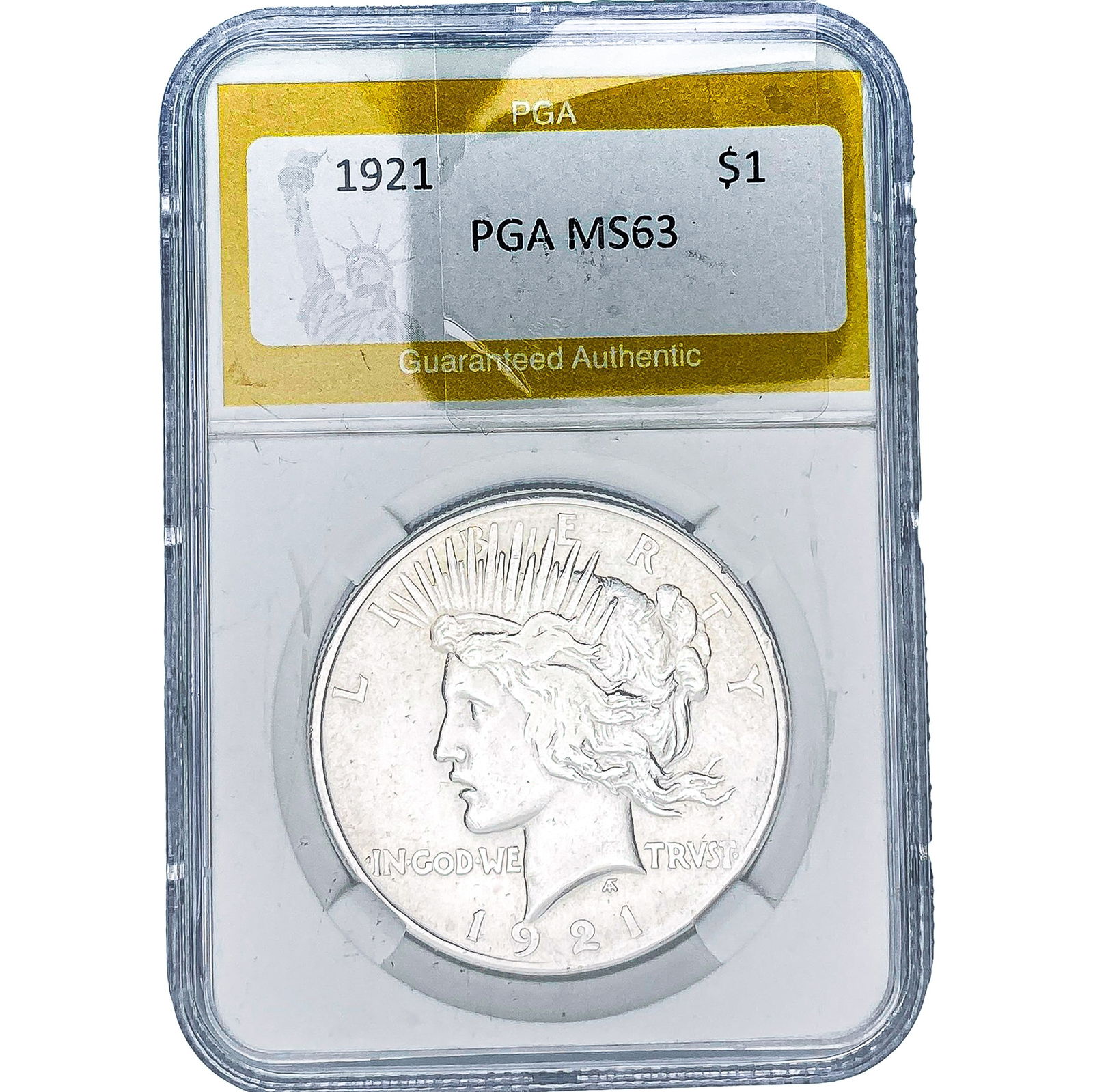 1921 Silver Peace Dollar PGA MS63: 1921 Silver Peace Dollar PGA MS63