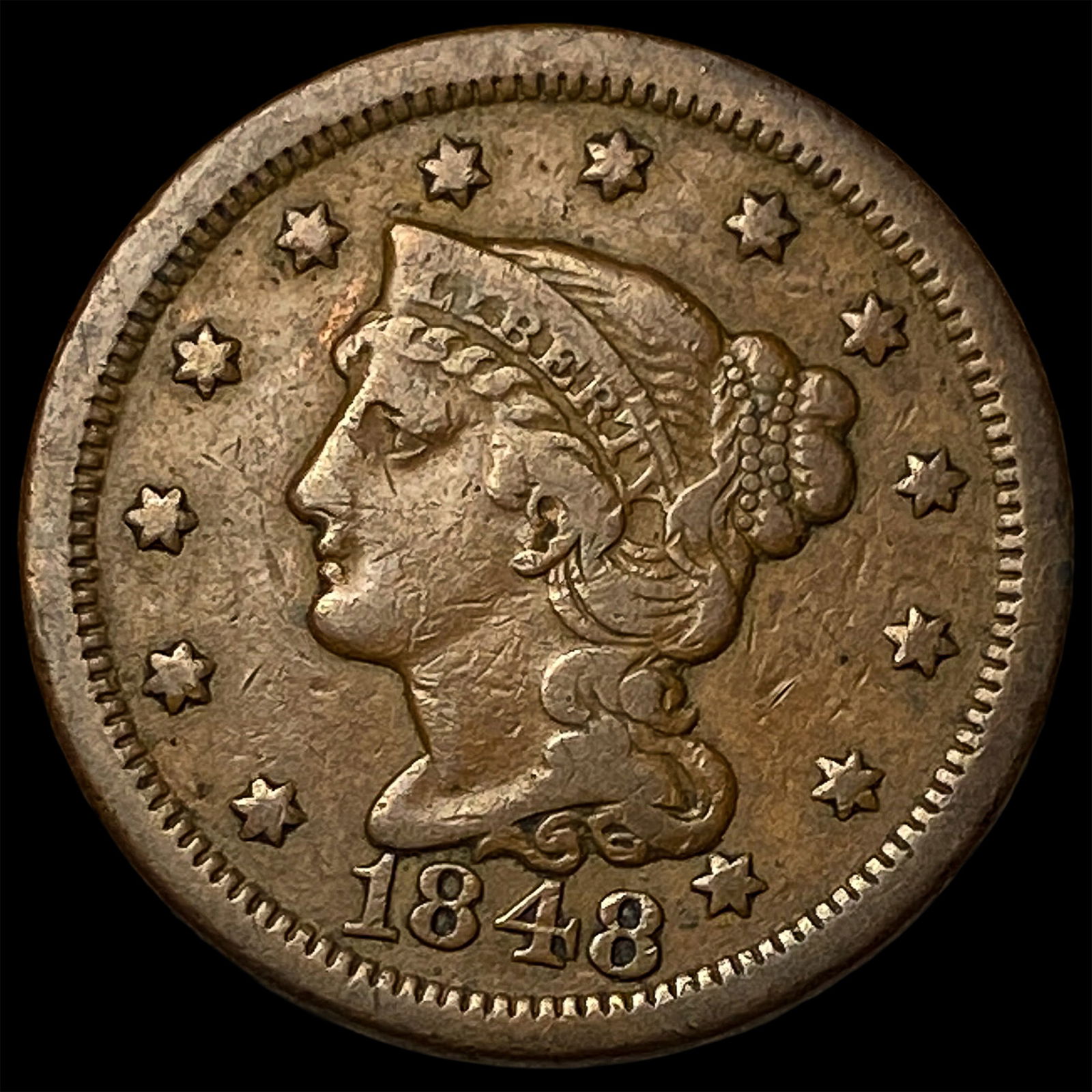 1848 Braided Hair Large Cent NEARLY UNCIRCULATED: 1848 Braided Hair Large Cent NEARLY UNCIRCULATED