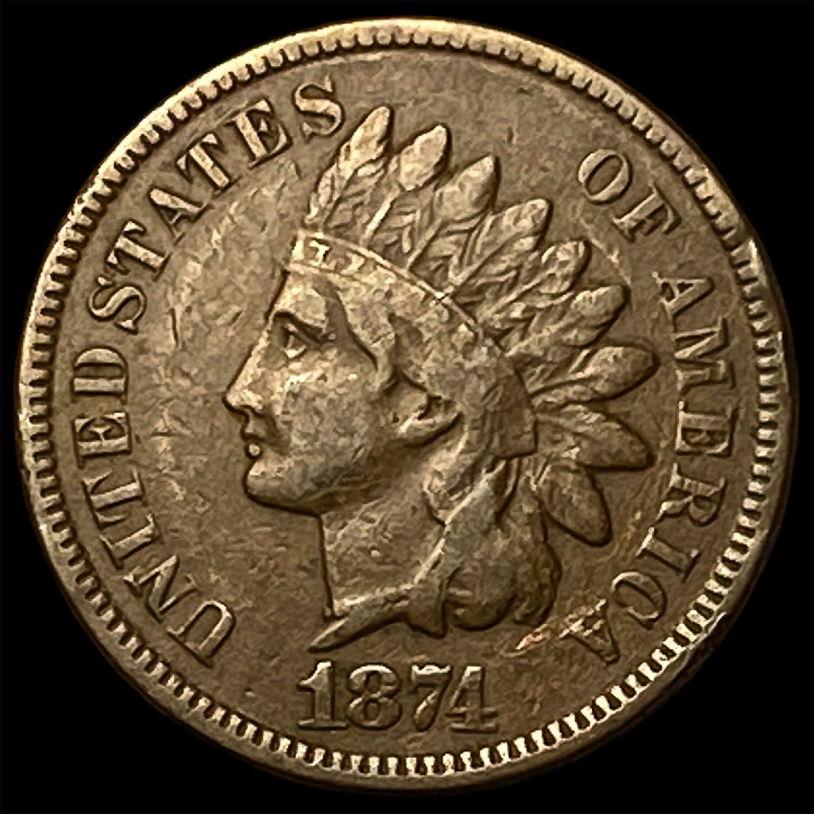 1874 Indian Head Cent ABOUT UNCIRCULATED: 1874 Indian Head Cent ABOUT UNCIRCULATED