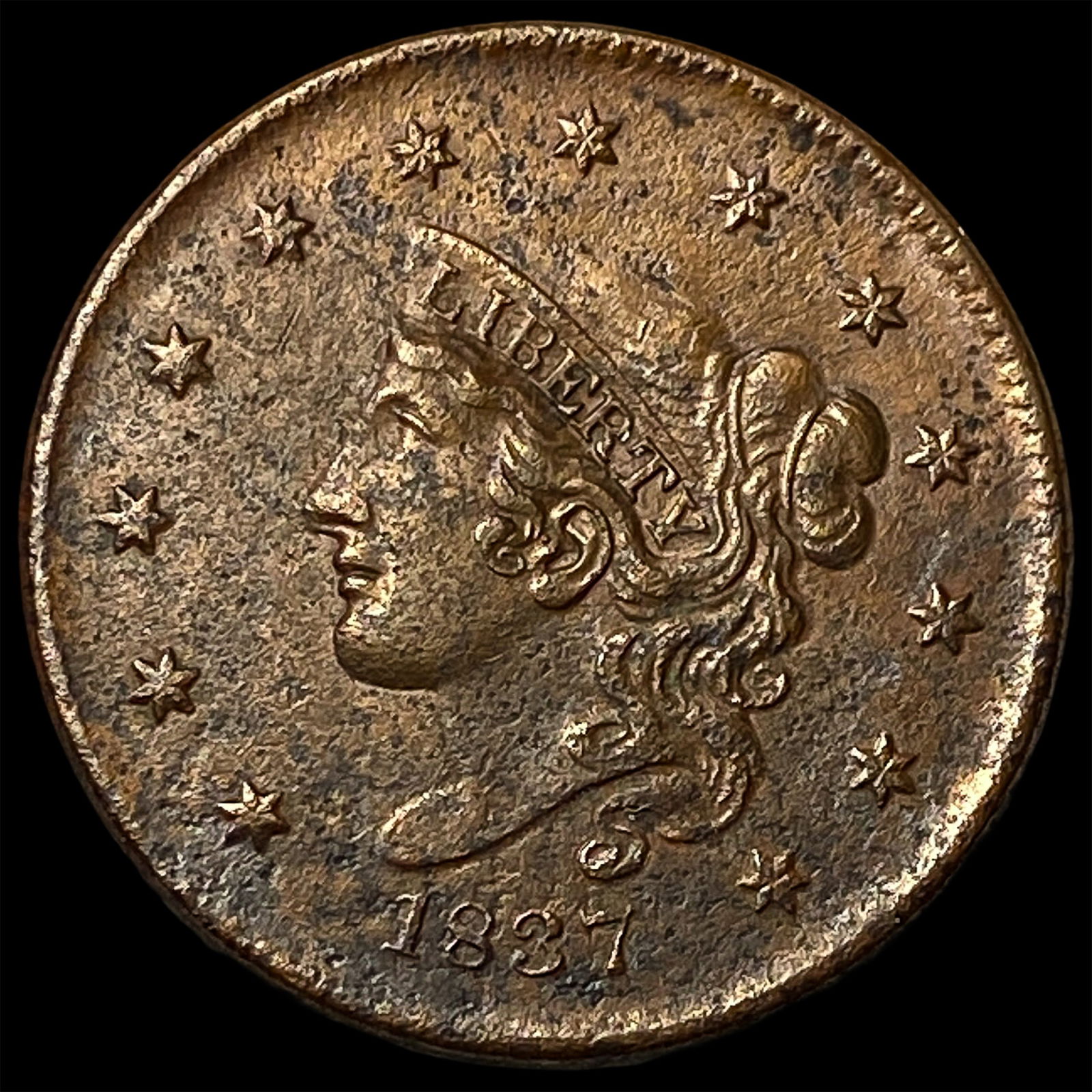 1837 Coronet Head Large Cent CHOICE AU: 1837 Coronet Head Large Cent CHOICE AU