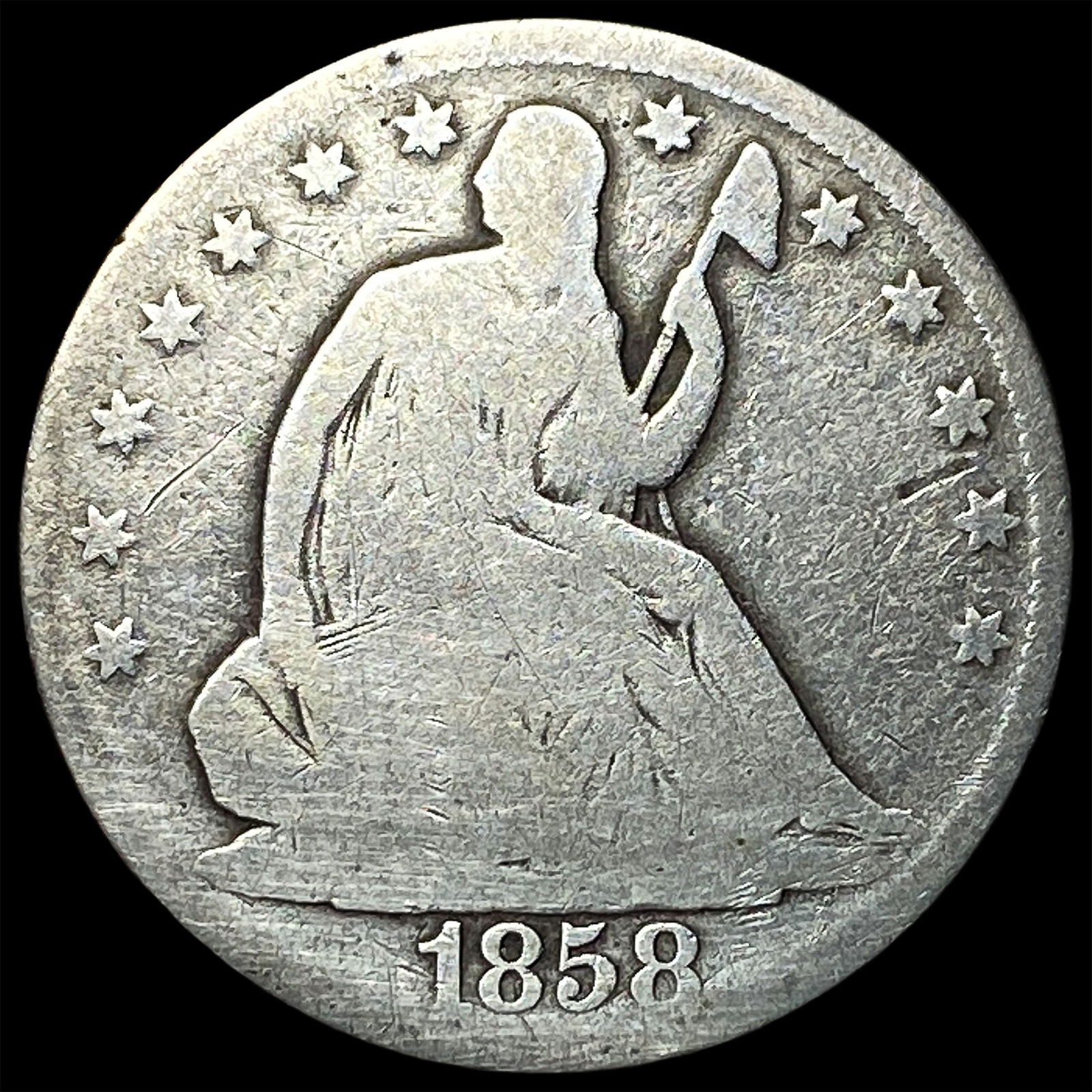 1858 Silver Half Dollar (Seated Liberty) NICELY CIRCULATED: 1858 Silver Half Dollar (Seated Liberty) NICELY CIRCULATED