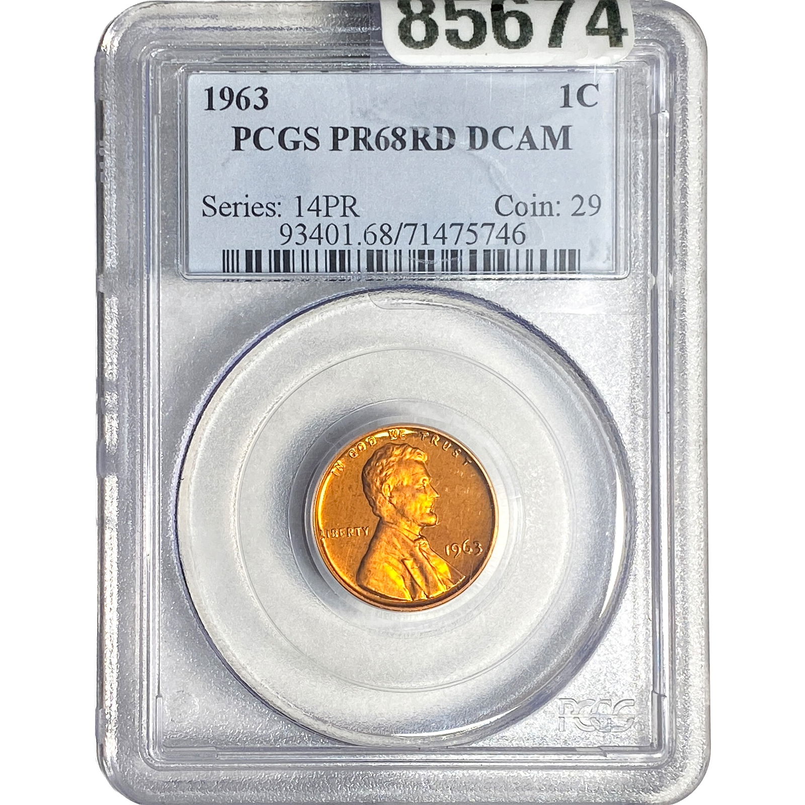 1963 Lincoln Memorial Cent PCGS PR68 RD DCAM: 1963 Lincoln Memorial Cent PCGS PR68 RD DCAM