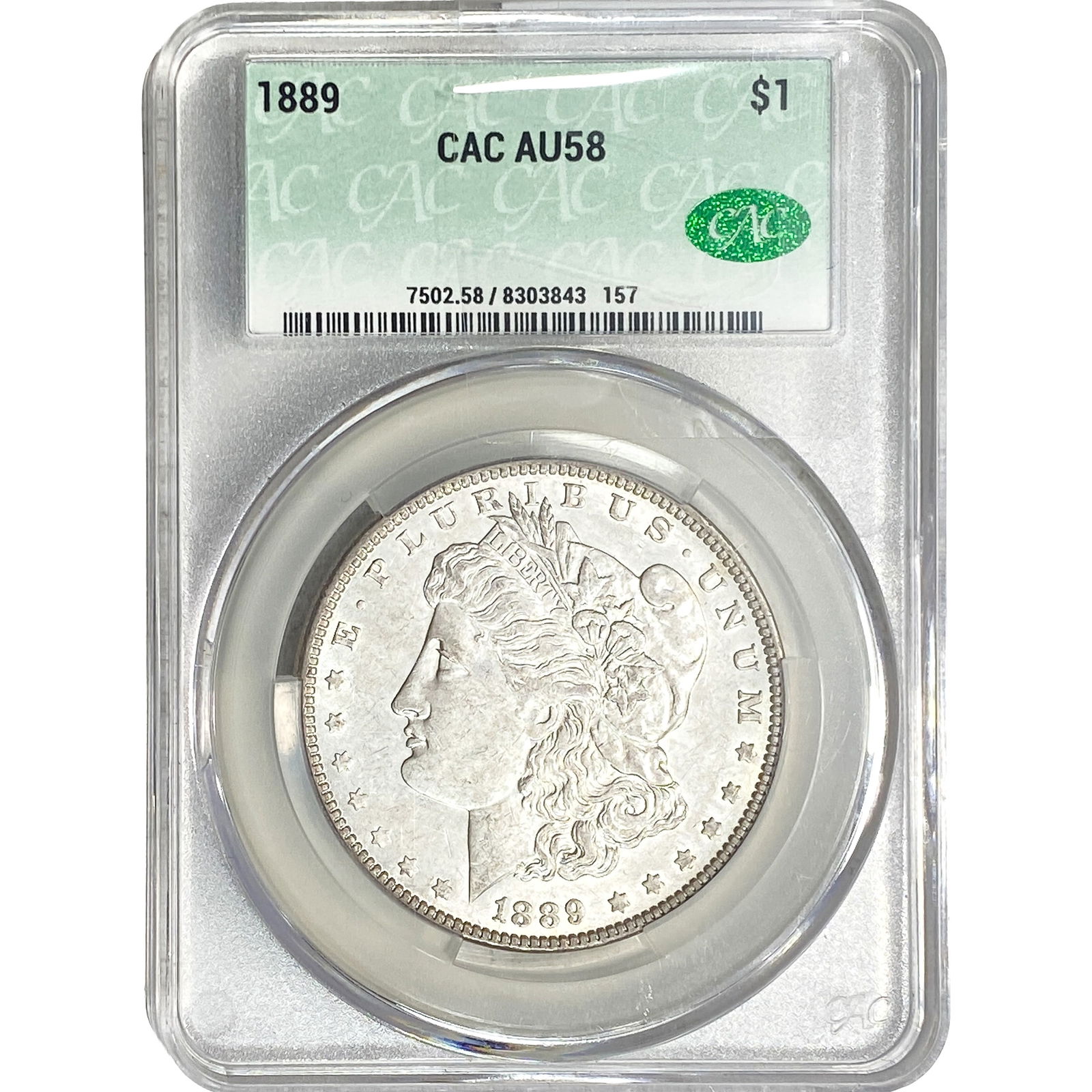 1889 Morgan Silver Dollar CAC AU58: 1889 Morgan Silver Dollar CAC AU58